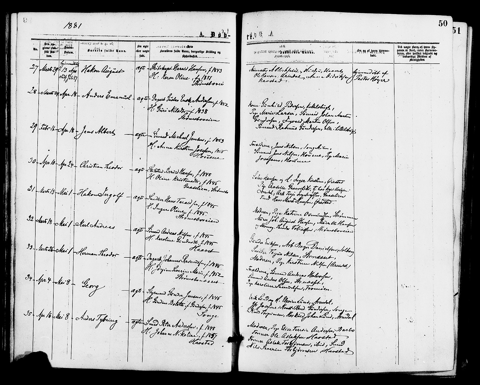 Barbu sokneprestkontor, AV/SAK-1111-0003/F/Fa/L0001: Parish register (official) no. A 1 /1, 1878-1883, p. 50