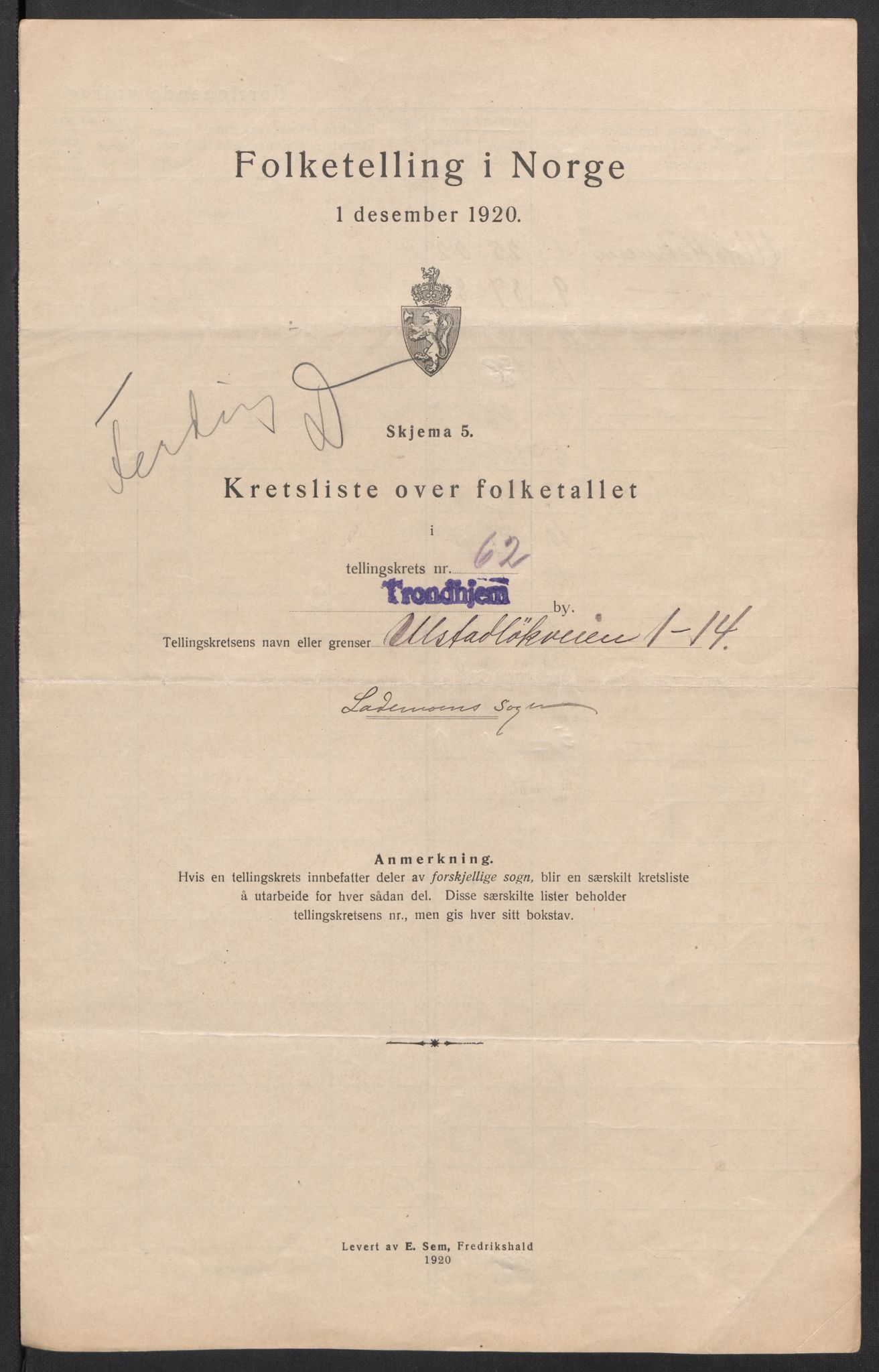 SAT, 1920 census for Trondheim, 1920, p. 200