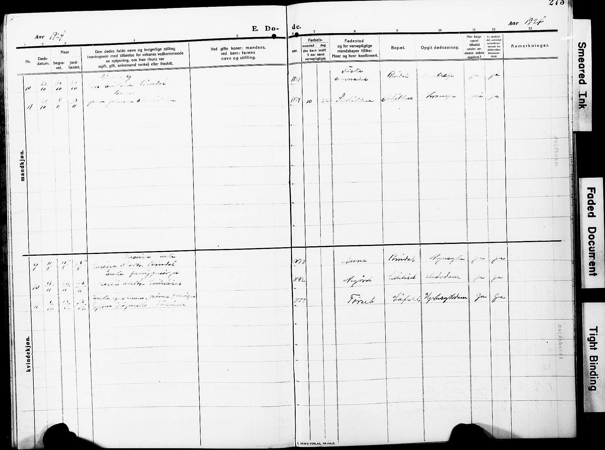 Ministerialprotokoller, klokkerbøker og fødselsregistre - Møre og Romsdal, AV/SAT-A-1454/598/L1079: Parish register (copy) no. 598C04, 1909-1927, p. 273