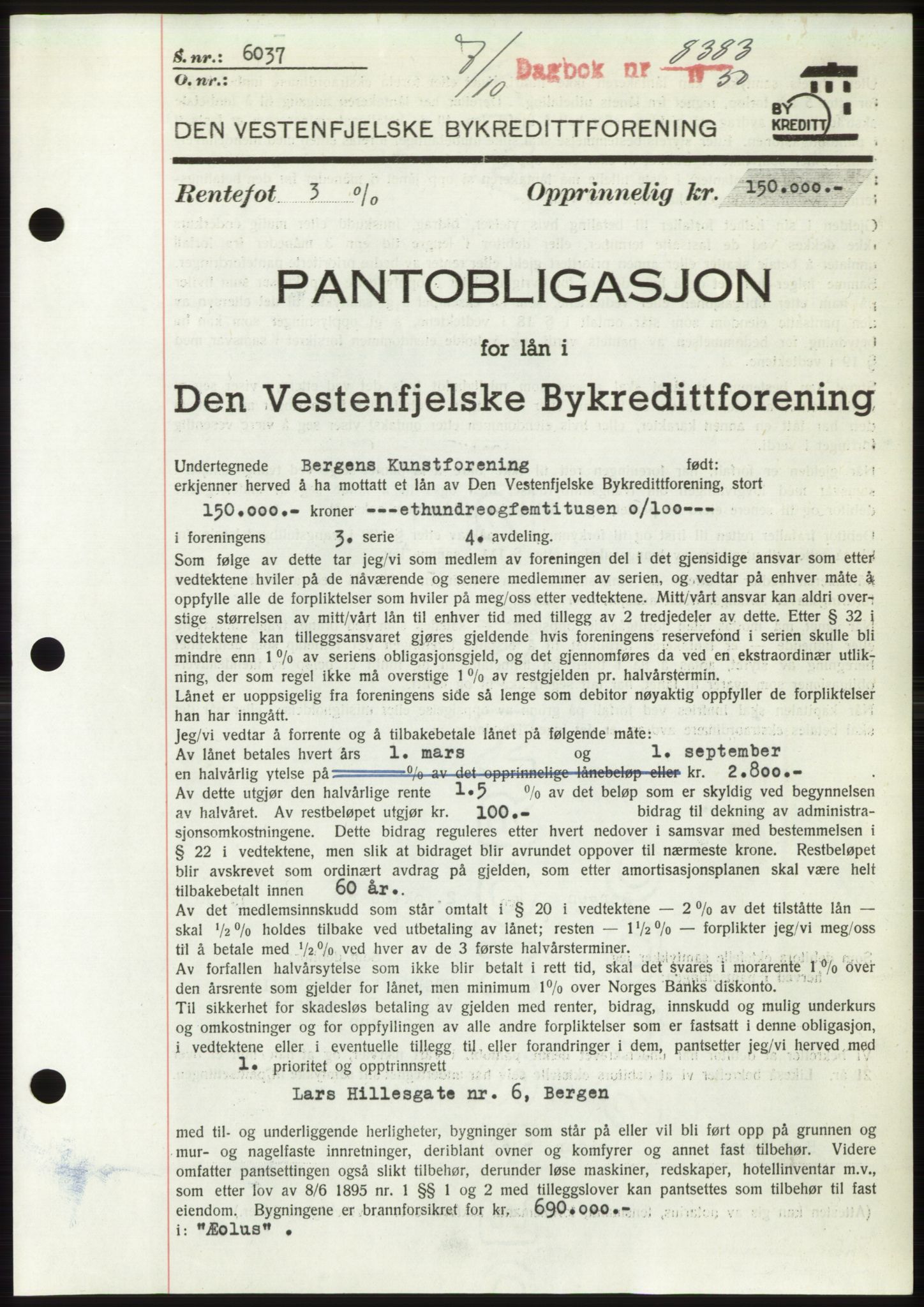 Byfogd og Byskriver i Bergen, AV/SAB-A-3401/03/03Bd/L0004: Mortgage book no. B40-41, 1950-1950, Diary no: : 8383/1950