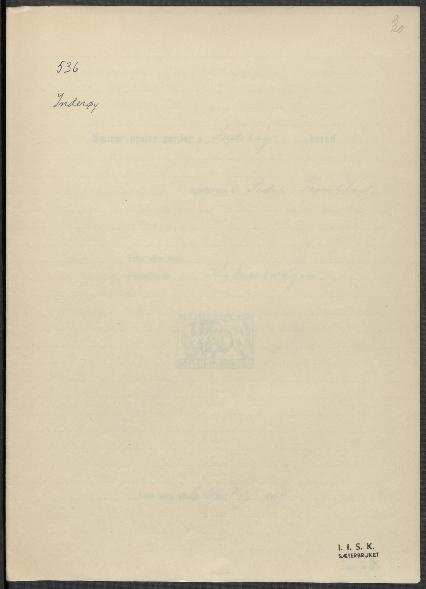 Instituttet for sammenlignende kulturforskning, AV/RA-PA-0424/F/Fc/L0015/0002: Eske B15: / Nord-Trøndelag (perm XLIII), 1933-1938, p. 30