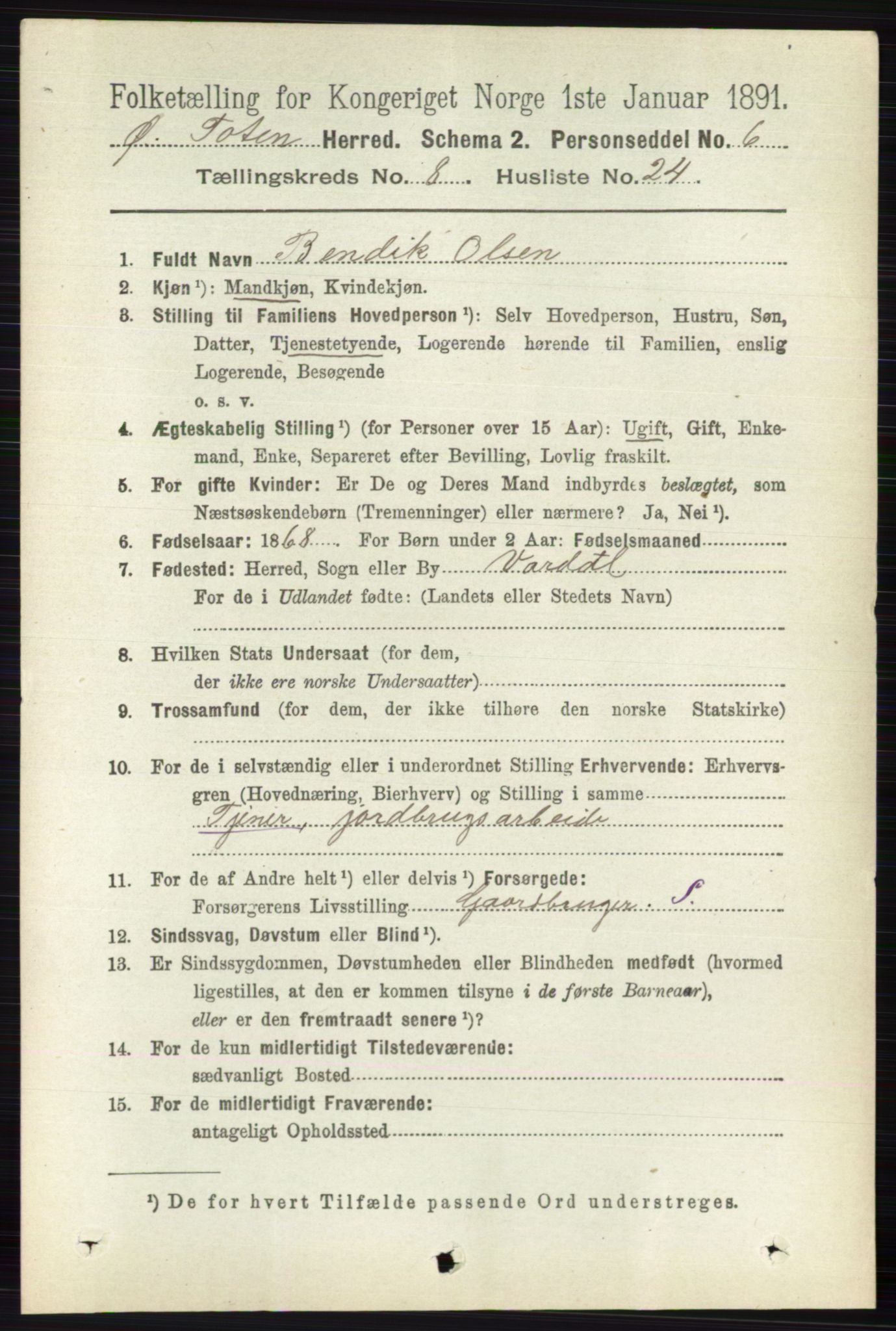 RA, 1891 census for 0528 Østre Toten, 1891, p. 5147