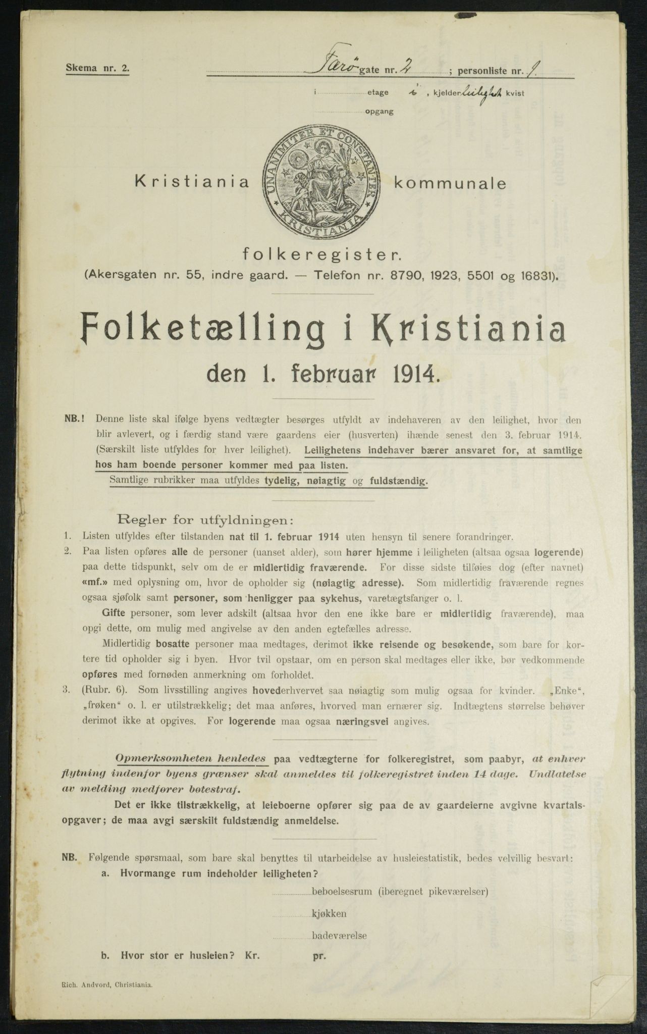 OBA, Municipal Census 1914 for Kristiania, 1914, p. 2644