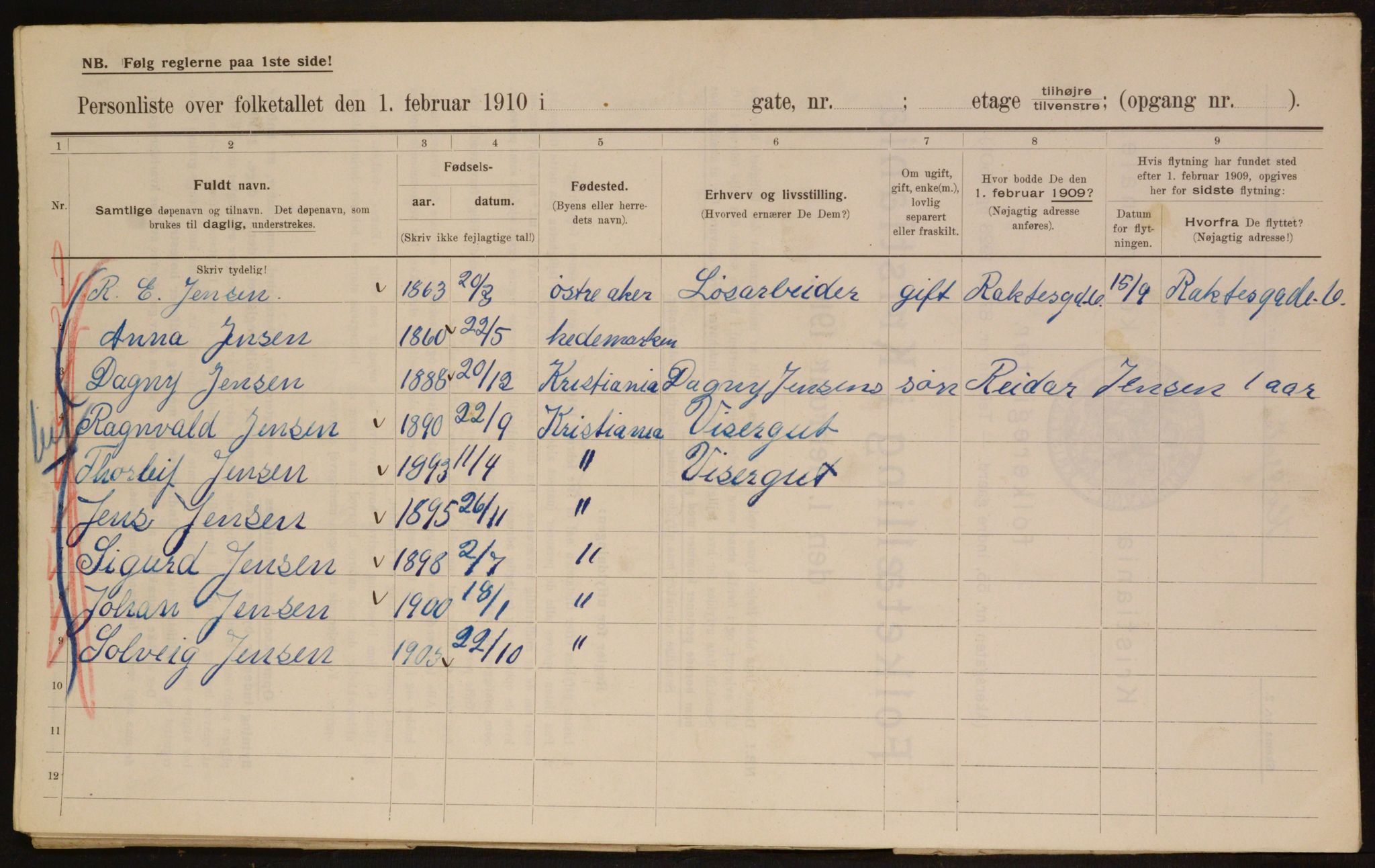 OBA, Municipal Census 1910 for Kristiania, 1910, p. 51899