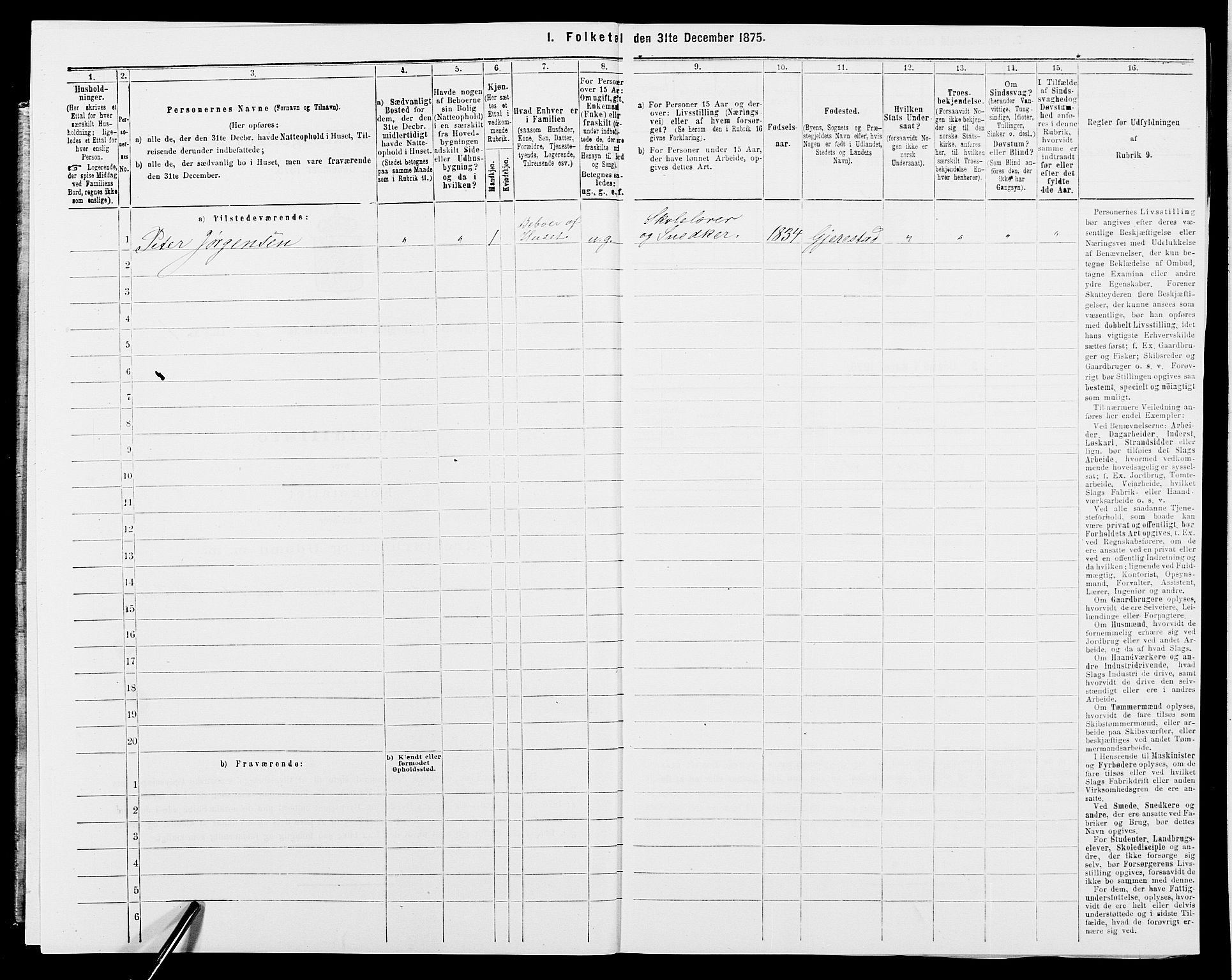 SAK, 1875 census for 0911P Gjerstad, 1875, p. 140