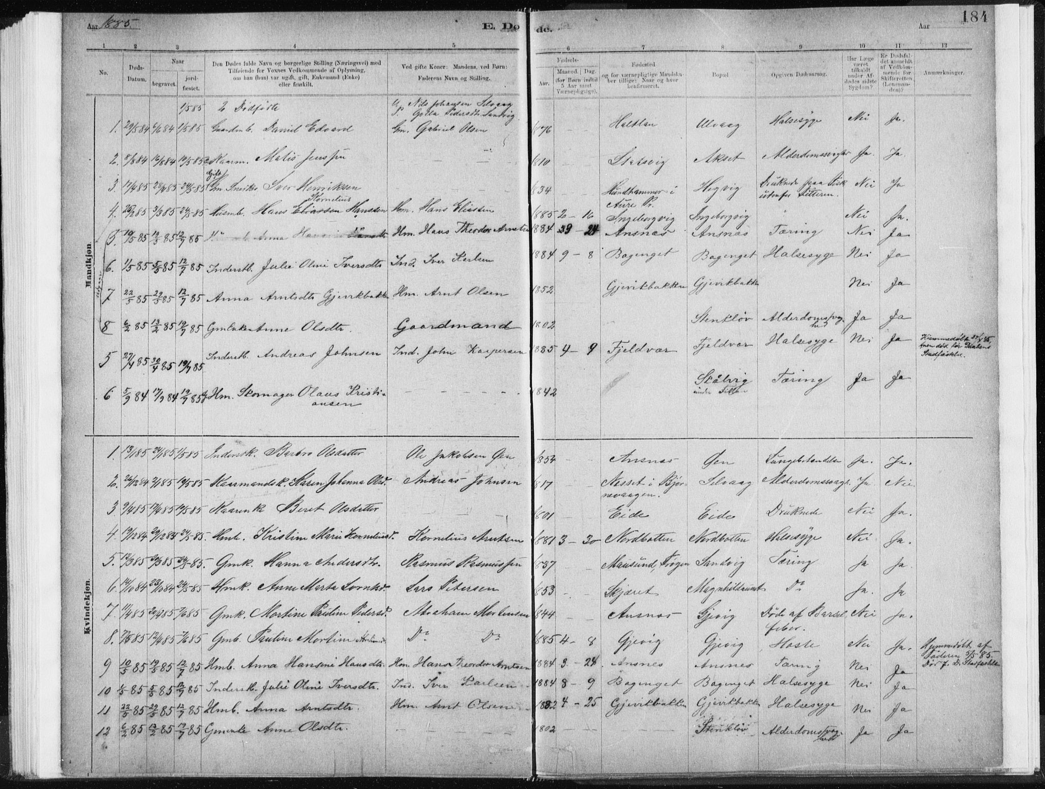 Ministerialprotokoller, klokkerbøker og fødselsregistre - Sør-Trøndelag, SAT/A-1456/637/L0558: Parish register (official) no. 637A01, 1882-1899, p. 184