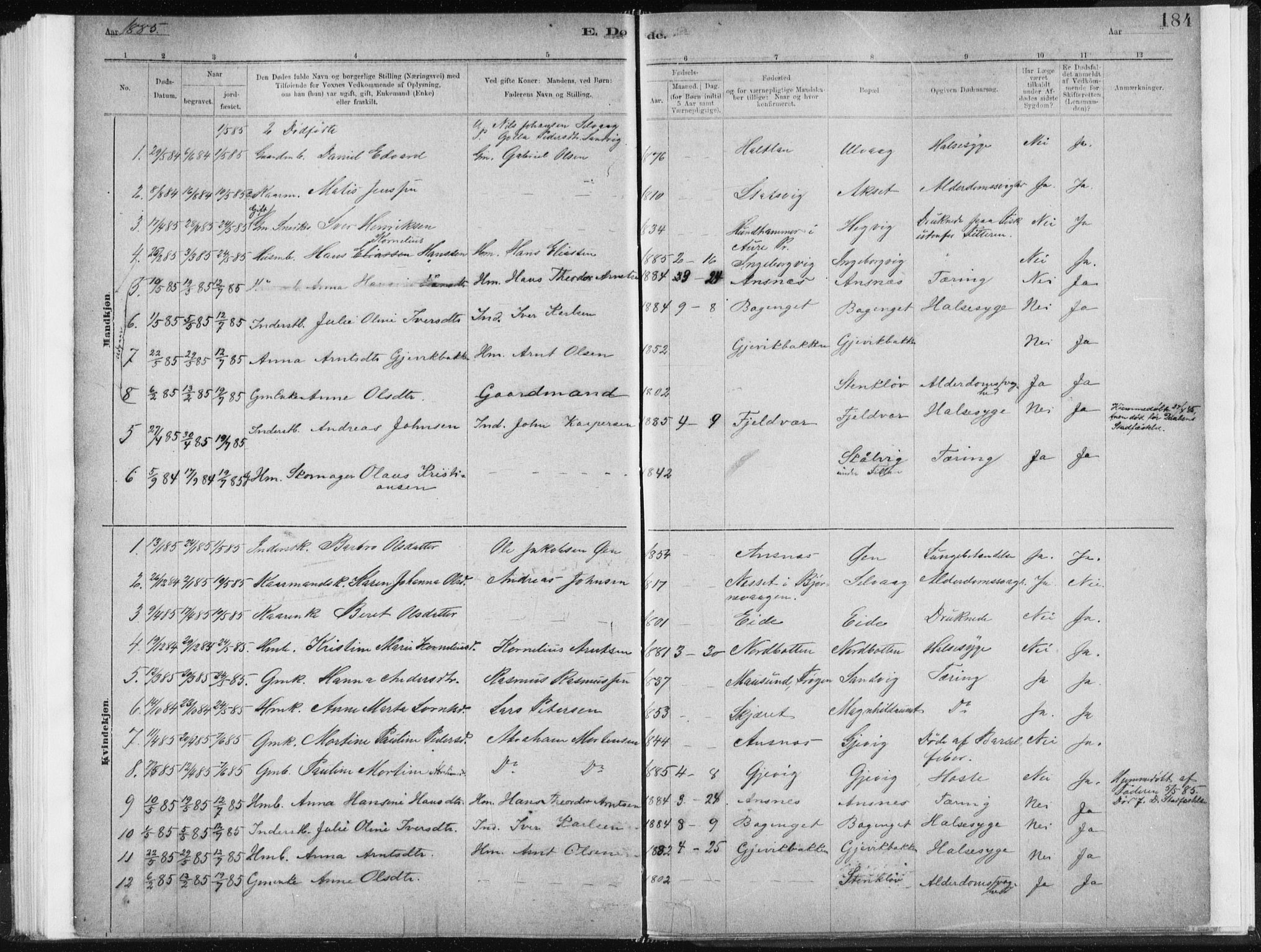 Ministerialprotokoller, klokkerbøker og fødselsregistre - Sør-Trøndelag, AV/SAT-A-1456/637/L0558: Parish register (official) no. 637A01, 1882-1899, p. 184