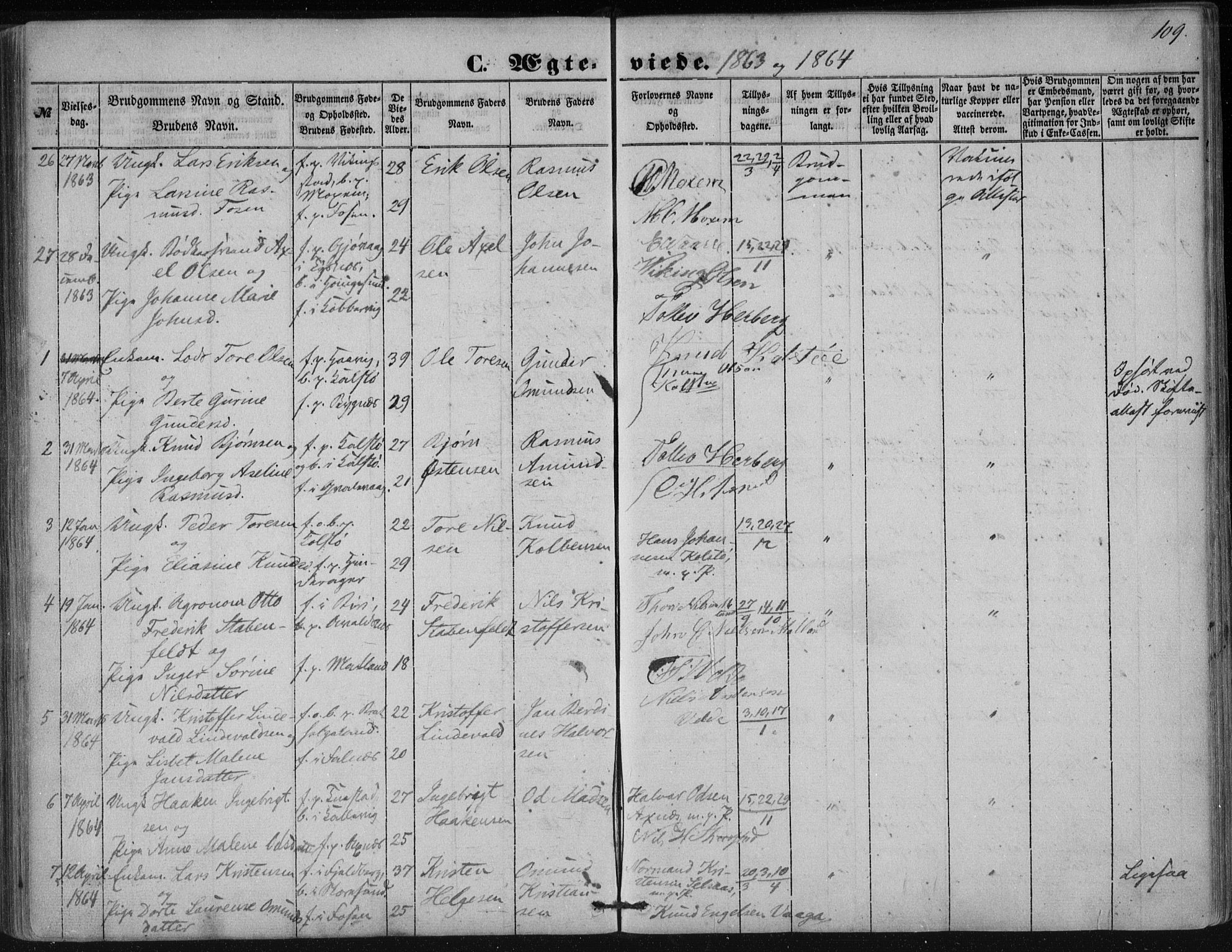Avaldsnes sokneprestkontor, SAST/A -101851/H/Ha/Haa/L0009: Parish register (official) no. A 9, 1853-1865, p. 109
