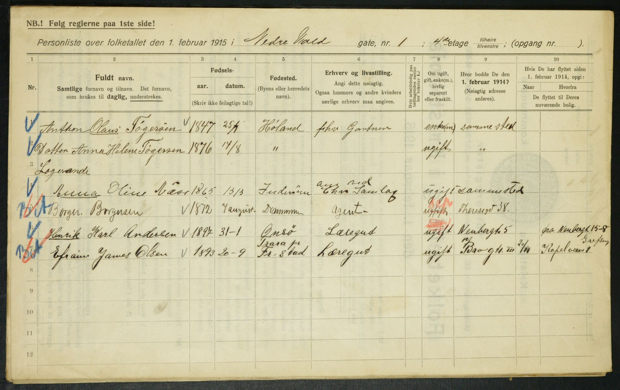 OBA, Municipal Census 1915 for Kristiania, 1915, p. 68985