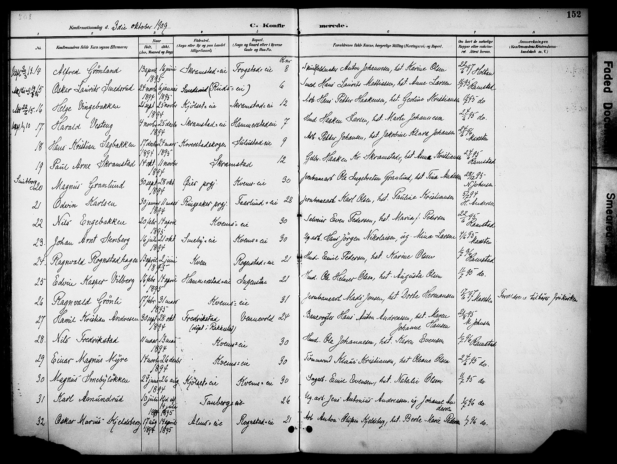 Østre Toten prestekontor, AV/SAH-PREST-104/H/Ha/Haa/L0009: Parish register (official) no. 9, 1897-1913, p. 152