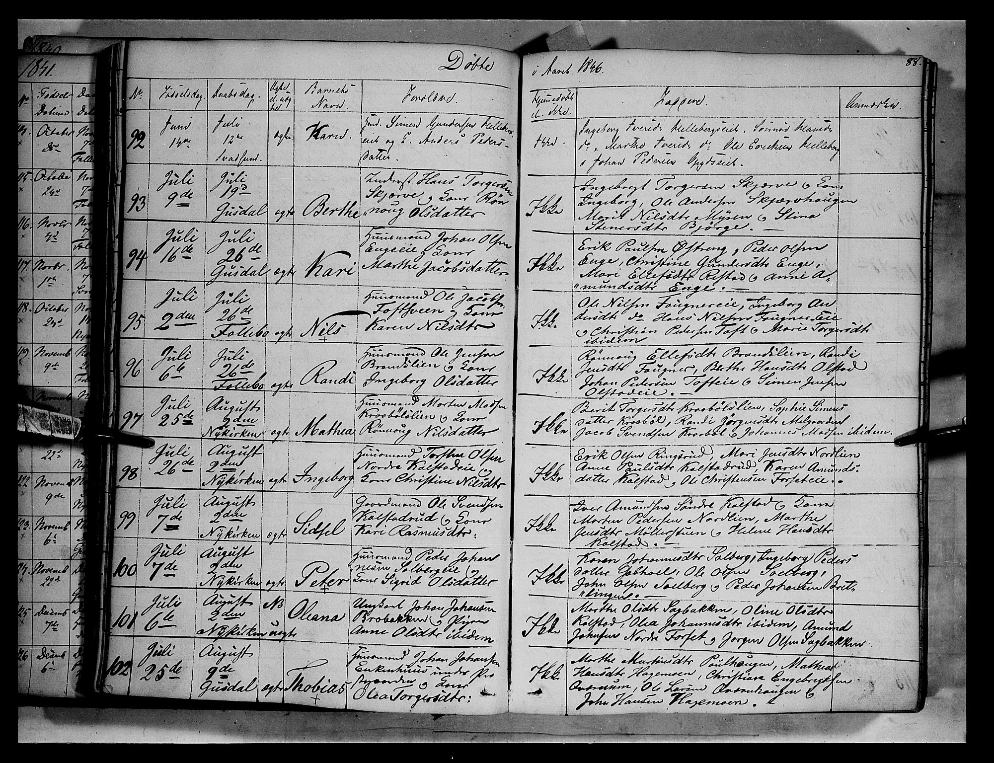 Gausdal prestekontor, SAH/PREST-090/H/Ha/Haa/L0007: Parish register (official) no. 7, 1840-1850, p. 88