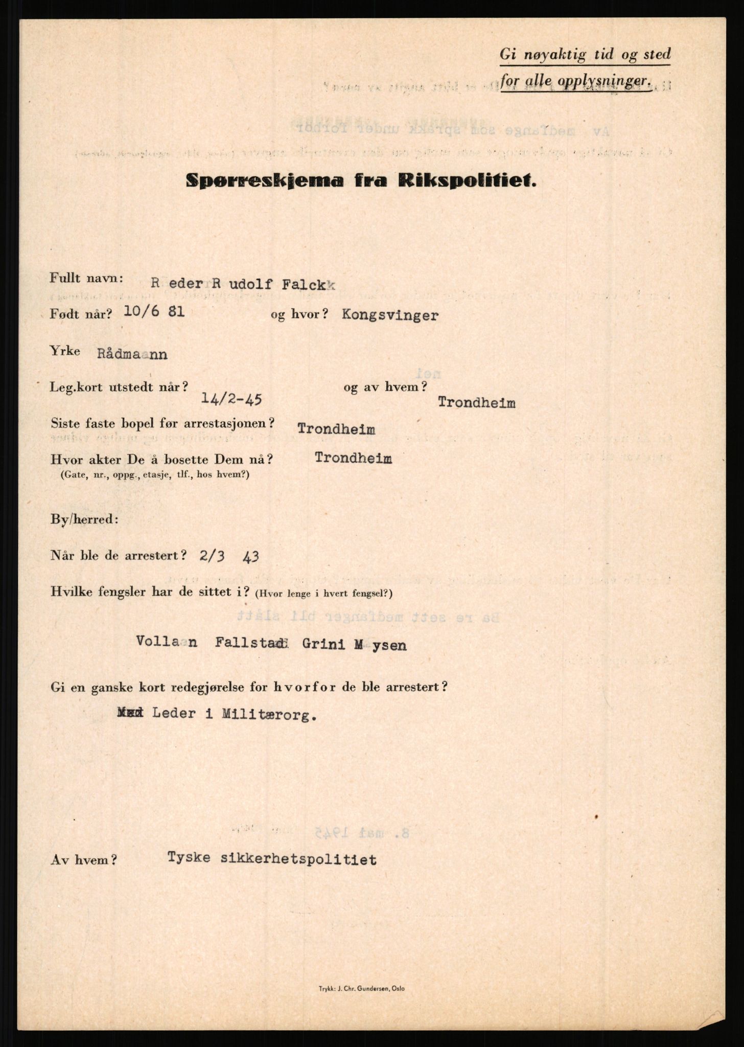 Rikspolitisjefen, AV/RA-S-1560/L/L0004: Eriksen, Alf - Geving, Øivind, 1940-1945, p. 325