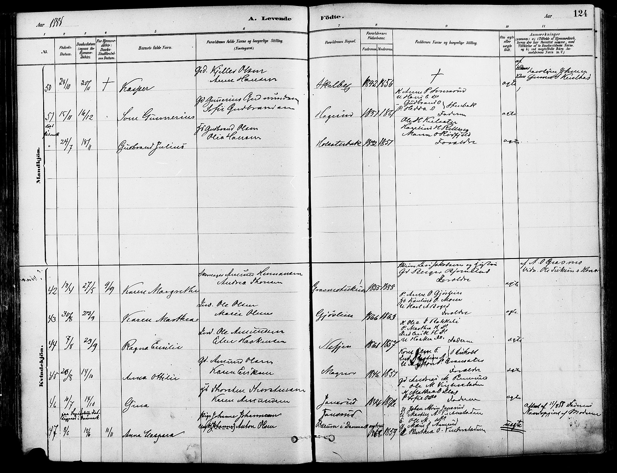 Eidskog prestekontor, AV/SAH-PREST-026/H/Ha/Haa/L0003: Parish register (official) no. 3, 1879-1892, p. 124