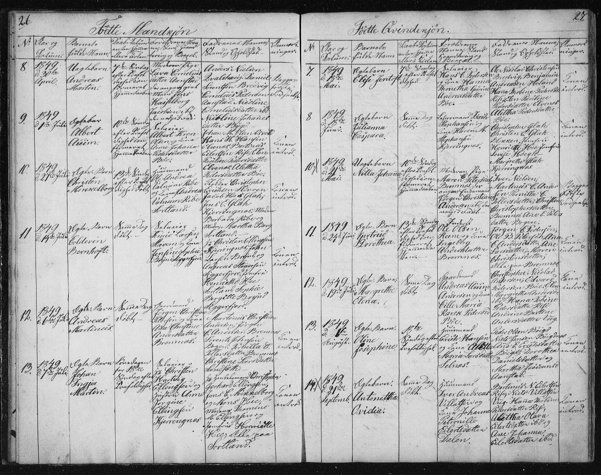 Ministerialprotokoller, klokkerbøker og fødselsregistre - Nordland, SAT/A-1459/895/L1379: Parish register (copy) no. 895C01, 1842-1858, p. 26-27