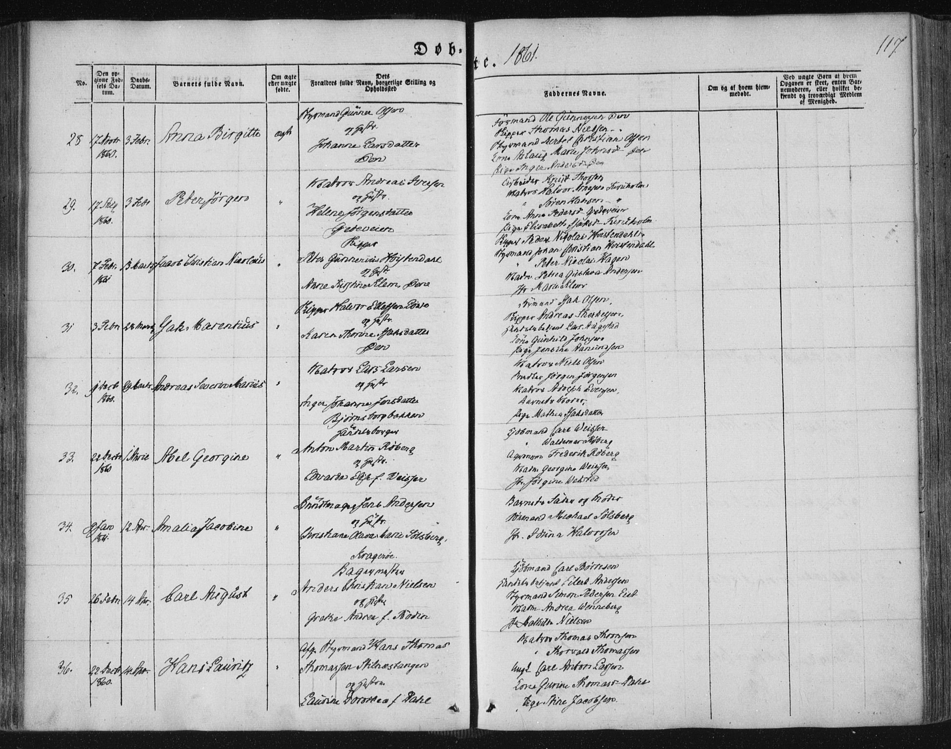 Kragerø kirkebøker, AV/SAKO-A-278/F/Fa/L0006: Parish register (official) no. 6, 1847-1861, p. 117