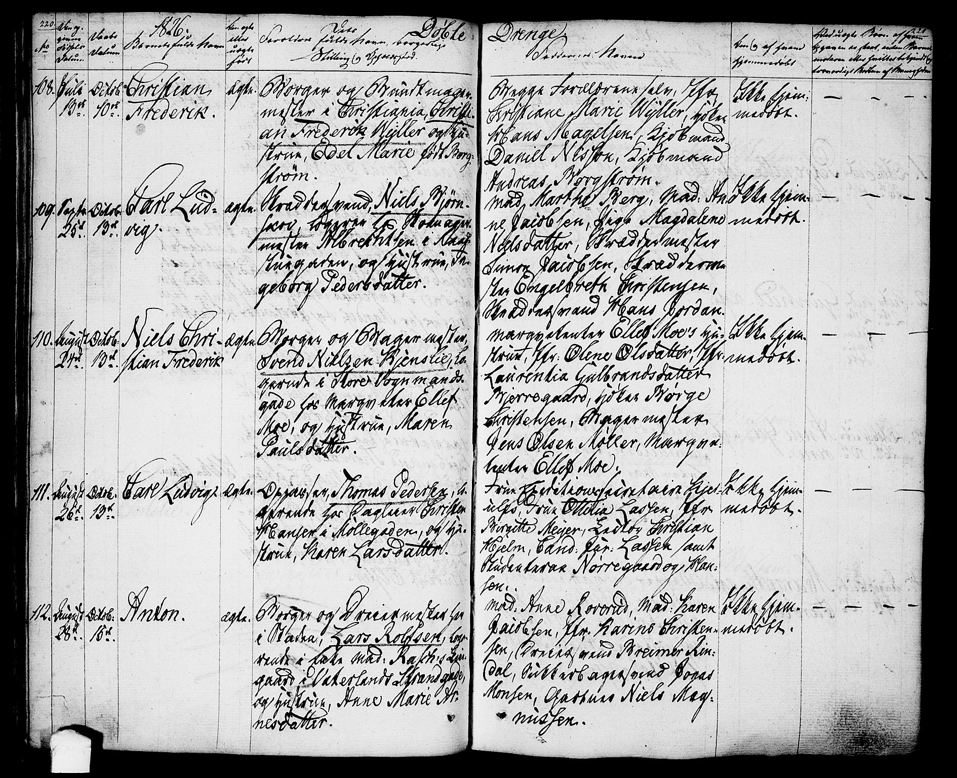 Oslo domkirke Kirkebøker, SAO/A-10752/F/Fa/L0010: Parish register (official) no. 10, 1824-1830, p. 220-221