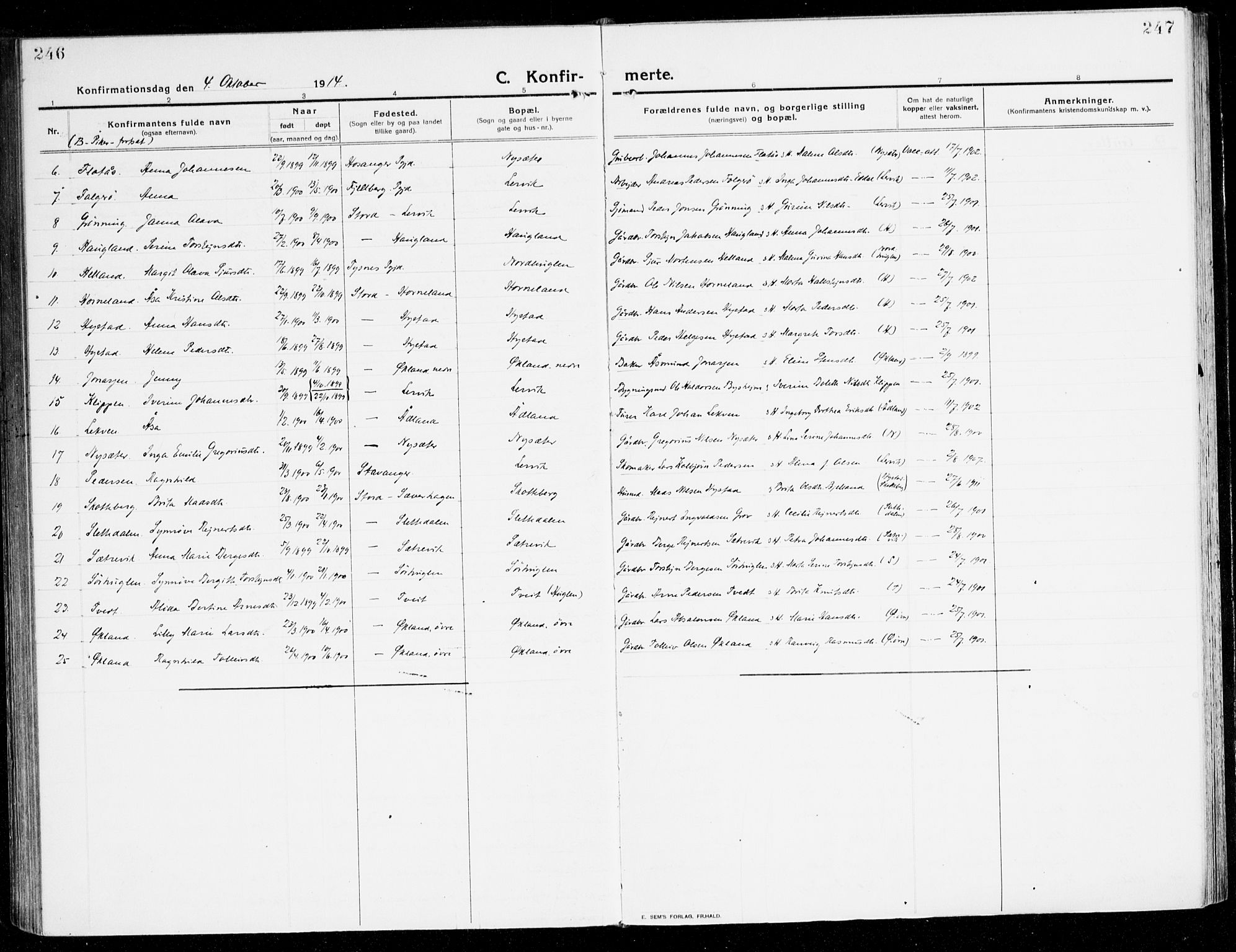 Stord sokneprestembete, AV/SAB-A-78201/H/Haa: Parish register (official) no. B 3, 1913-1925, p. 246-247