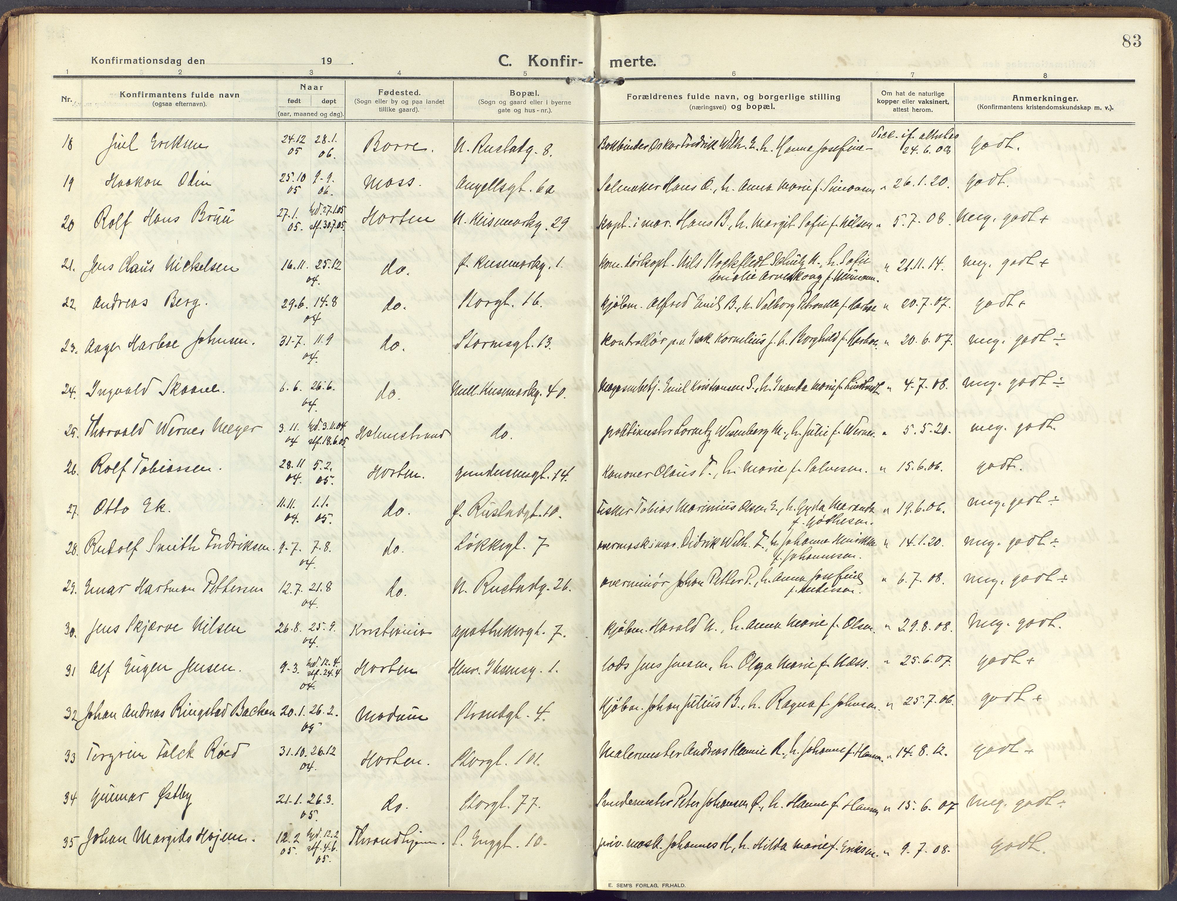 Horten kirkebøker, AV/SAKO-A-348/F/Fa/L0010: Parish register (official) no. 10, 1913-1925, p. 83