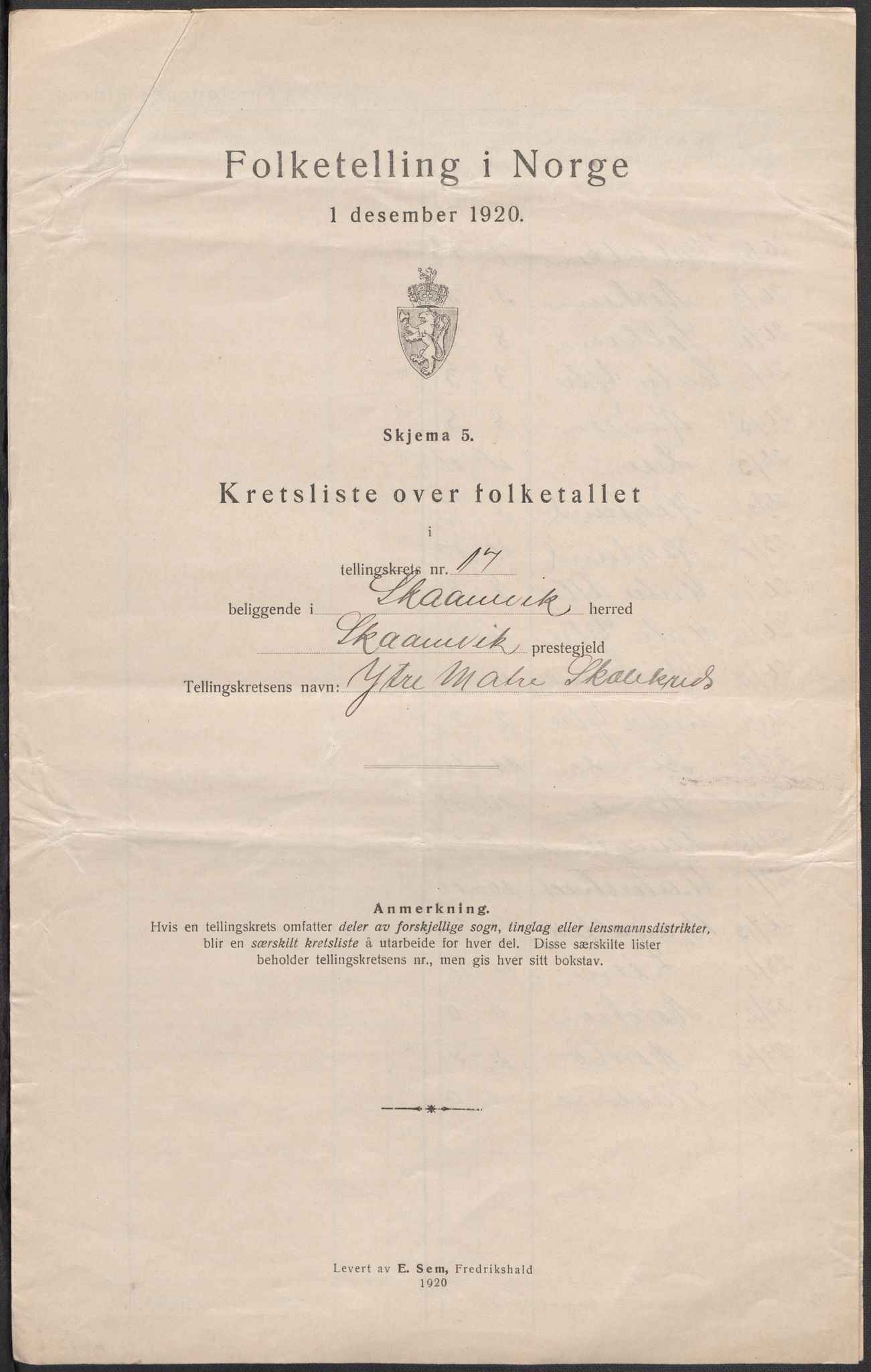 SAB, 1920 census for Skånevik, 1920, p. 61