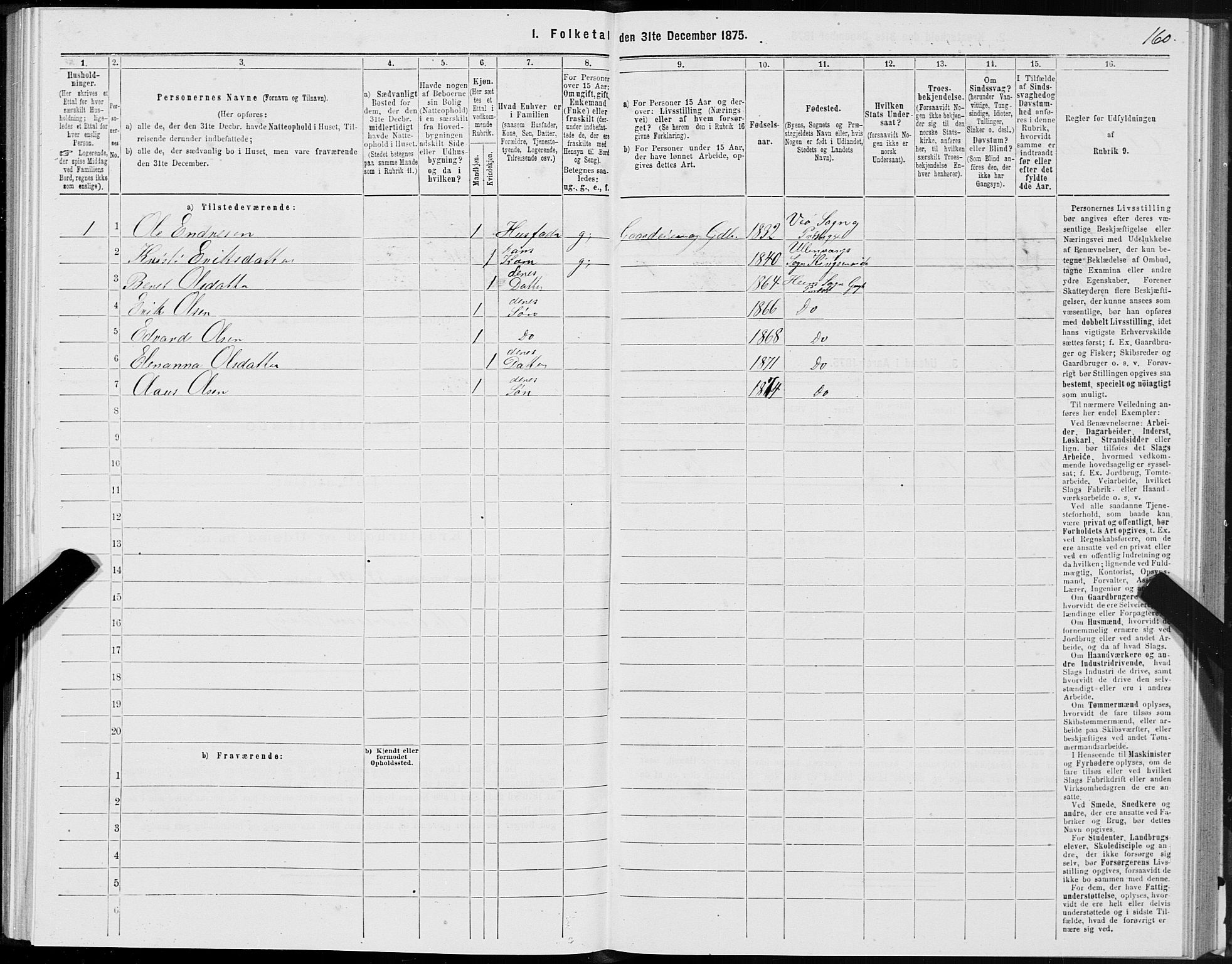 SAT, 1875 census for 1539P Grytten, 1875, p. 3160