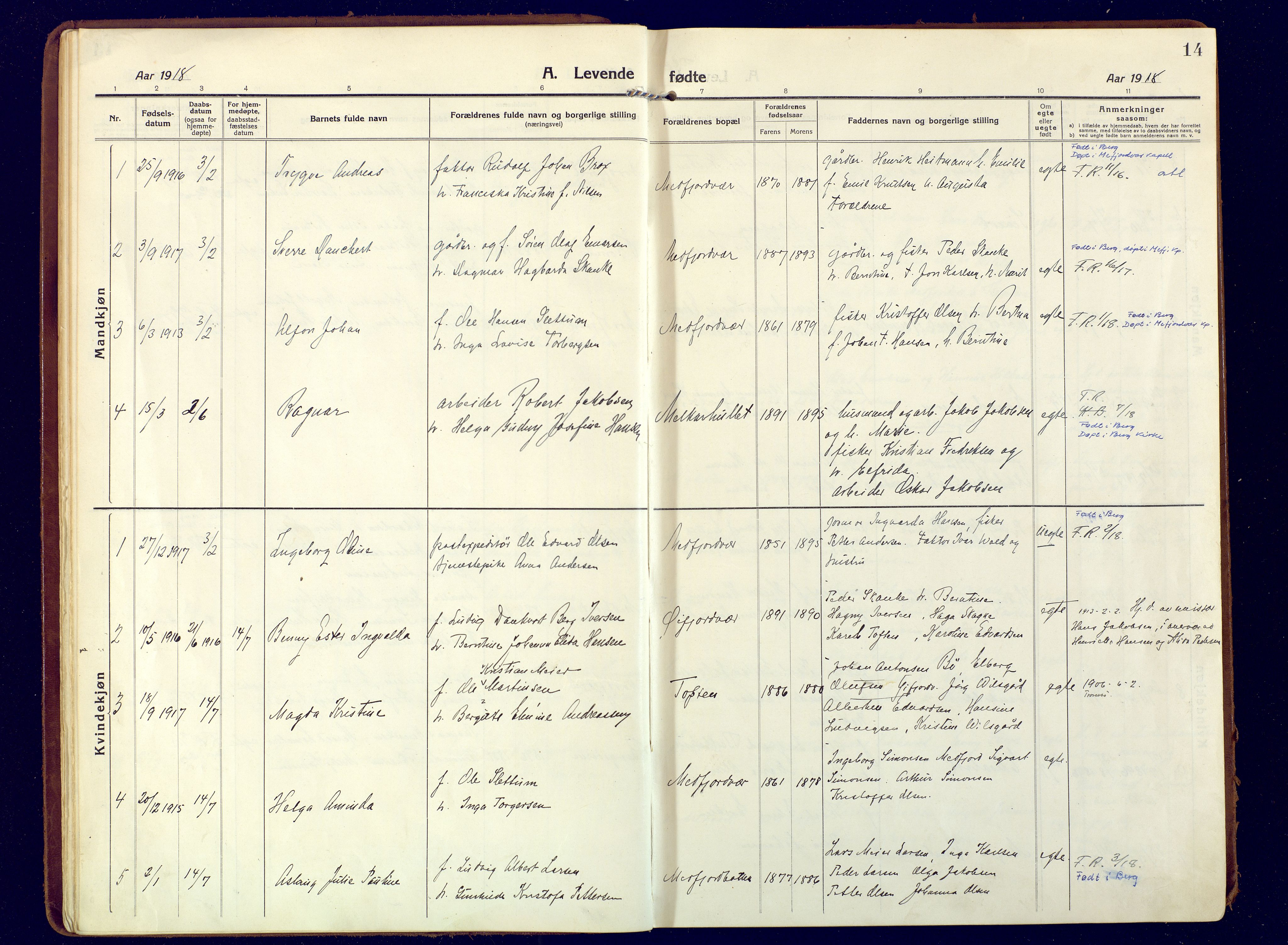 Berg sokneprestkontor, SATØ/S-1318/G/Ga/Gaa: Parish register (official) no. 9, 1916-1928, p. 14