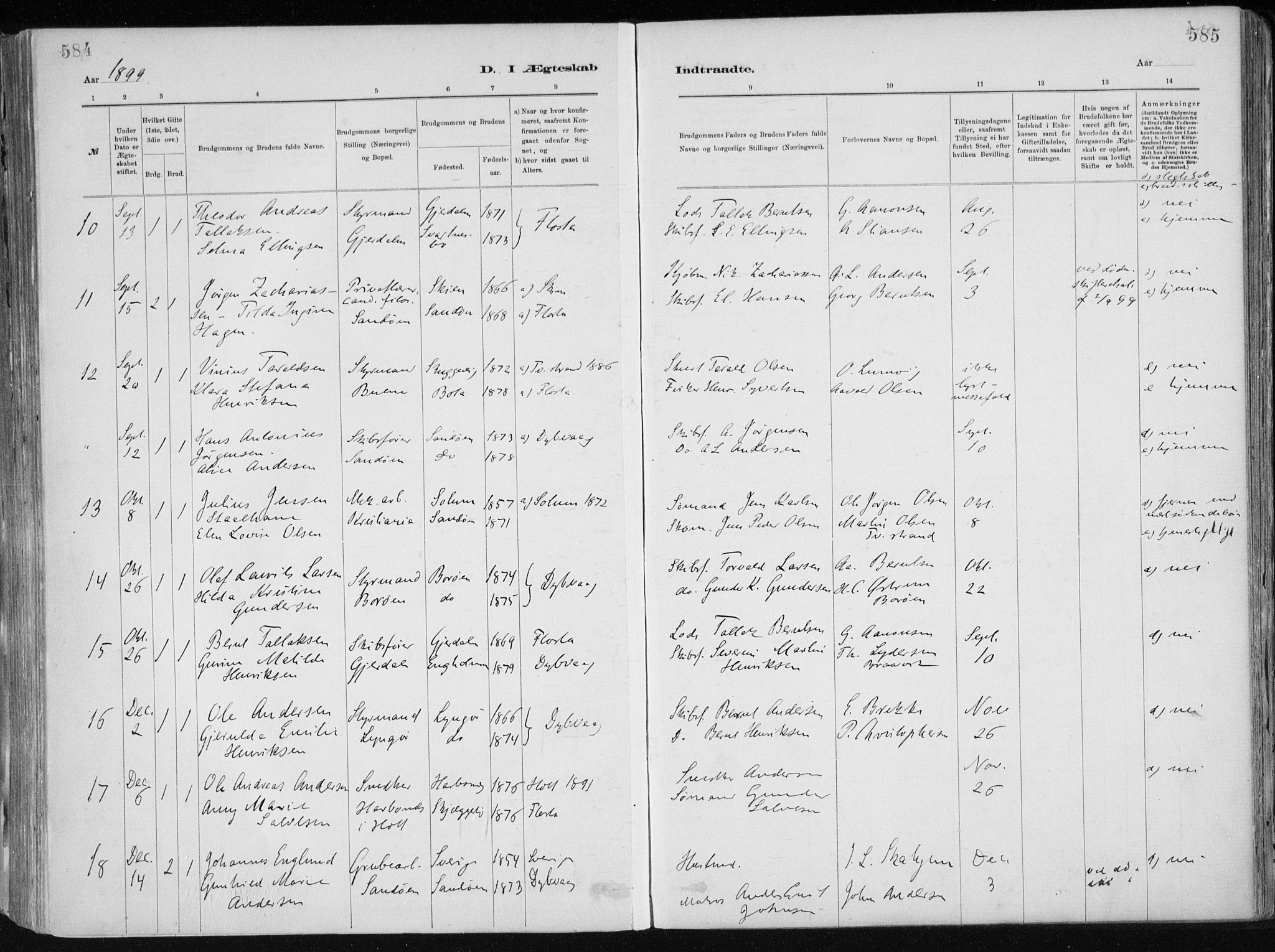 Dypvåg sokneprestkontor, AV/SAK-1111-0007/F/Fa/Faa/L0008: Parish register (official) no. A 8, 1885-1906, p. 584-585