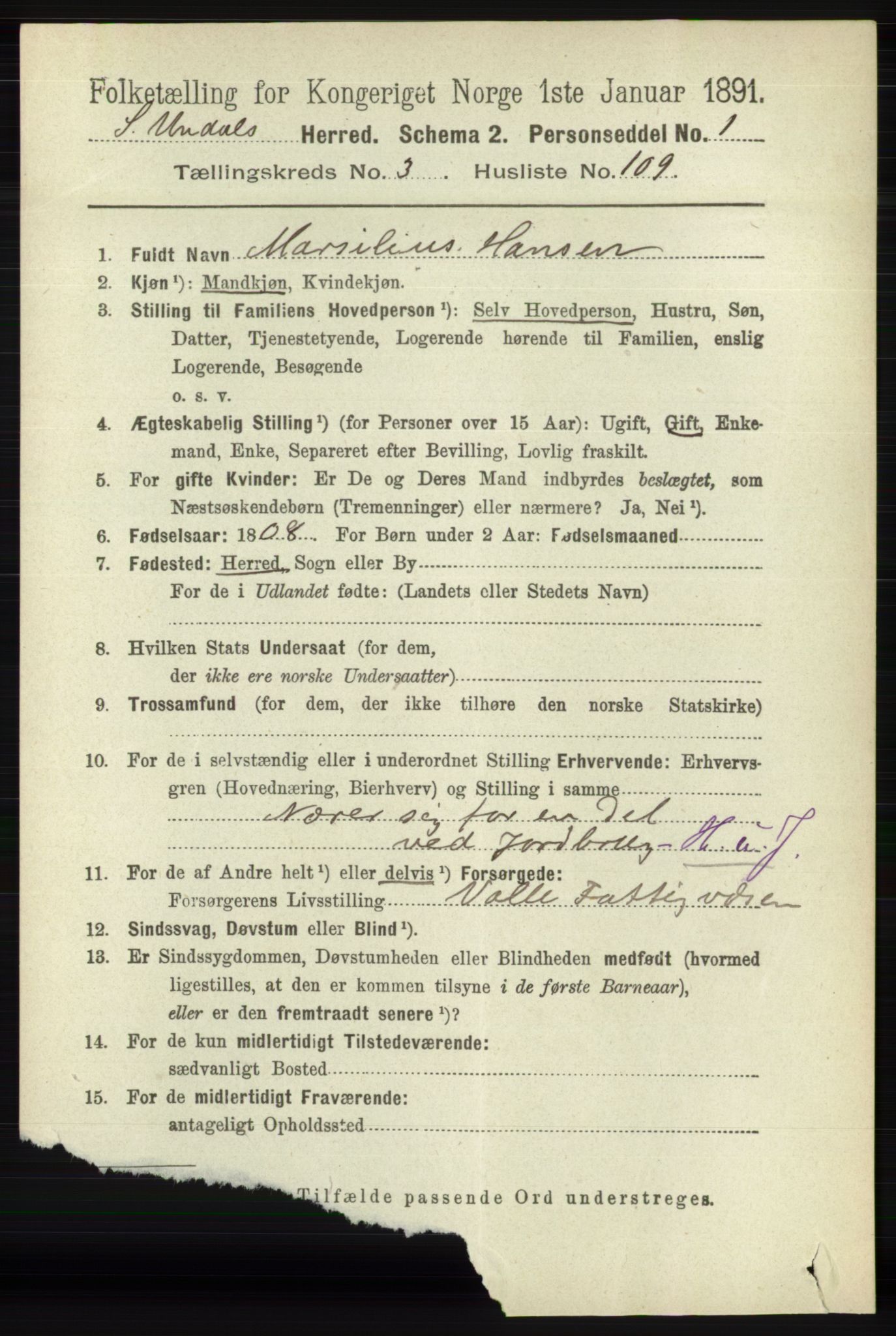 RA, 1891 census for 1029 Sør-Audnedal, 1891, p. 1327