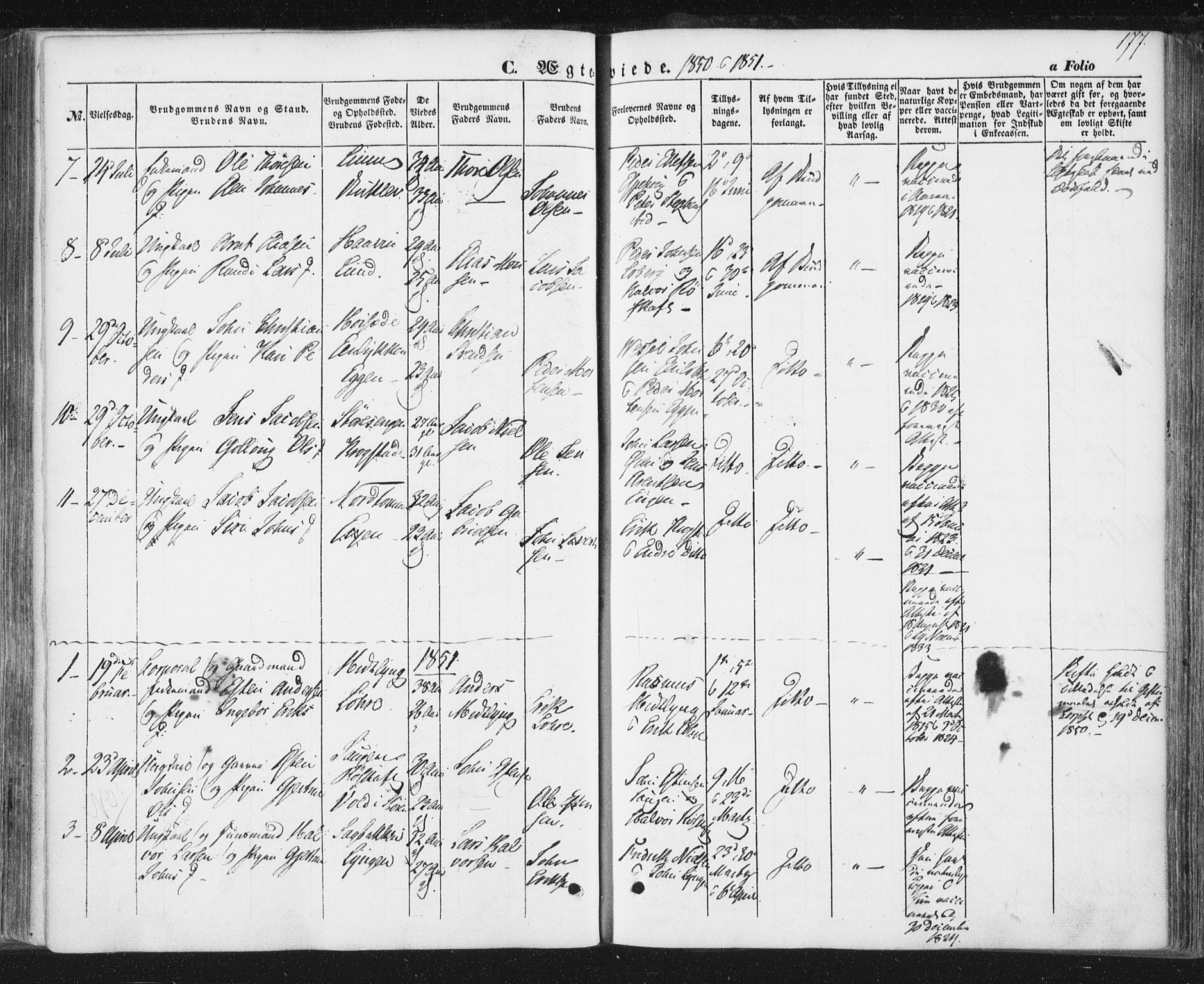 Ministerialprotokoller, klokkerbøker og fødselsregistre - Sør-Trøndelag, SAT/A-1456/692/L1103: Parish register (official) no. 692A03, 1849-1870, p. 177