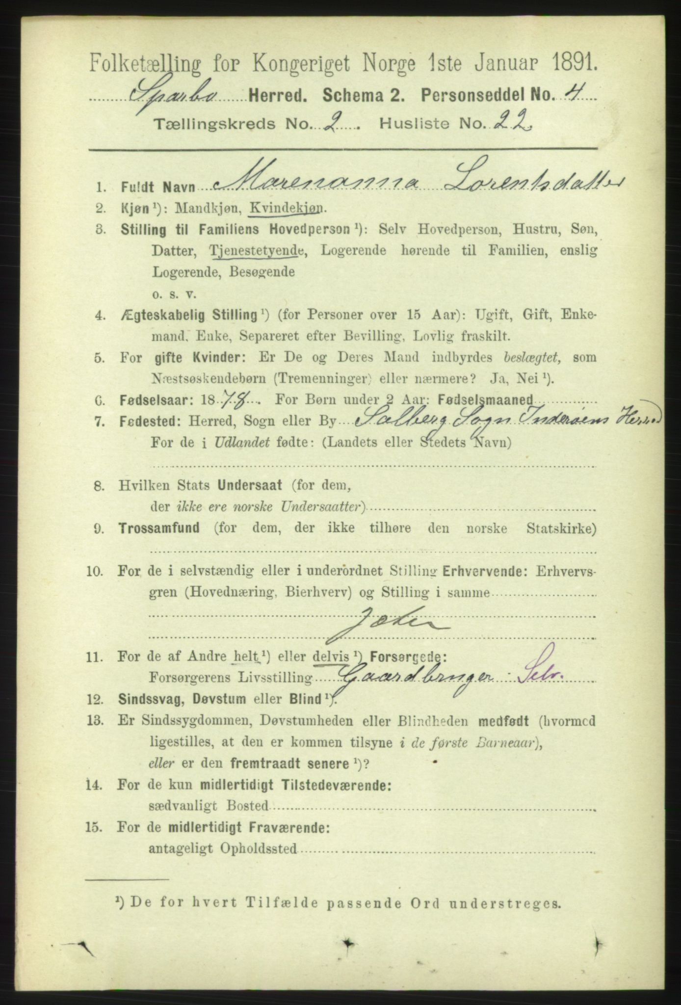 RA, 1891 census for 1731 Sparbu, 1891, p. 785