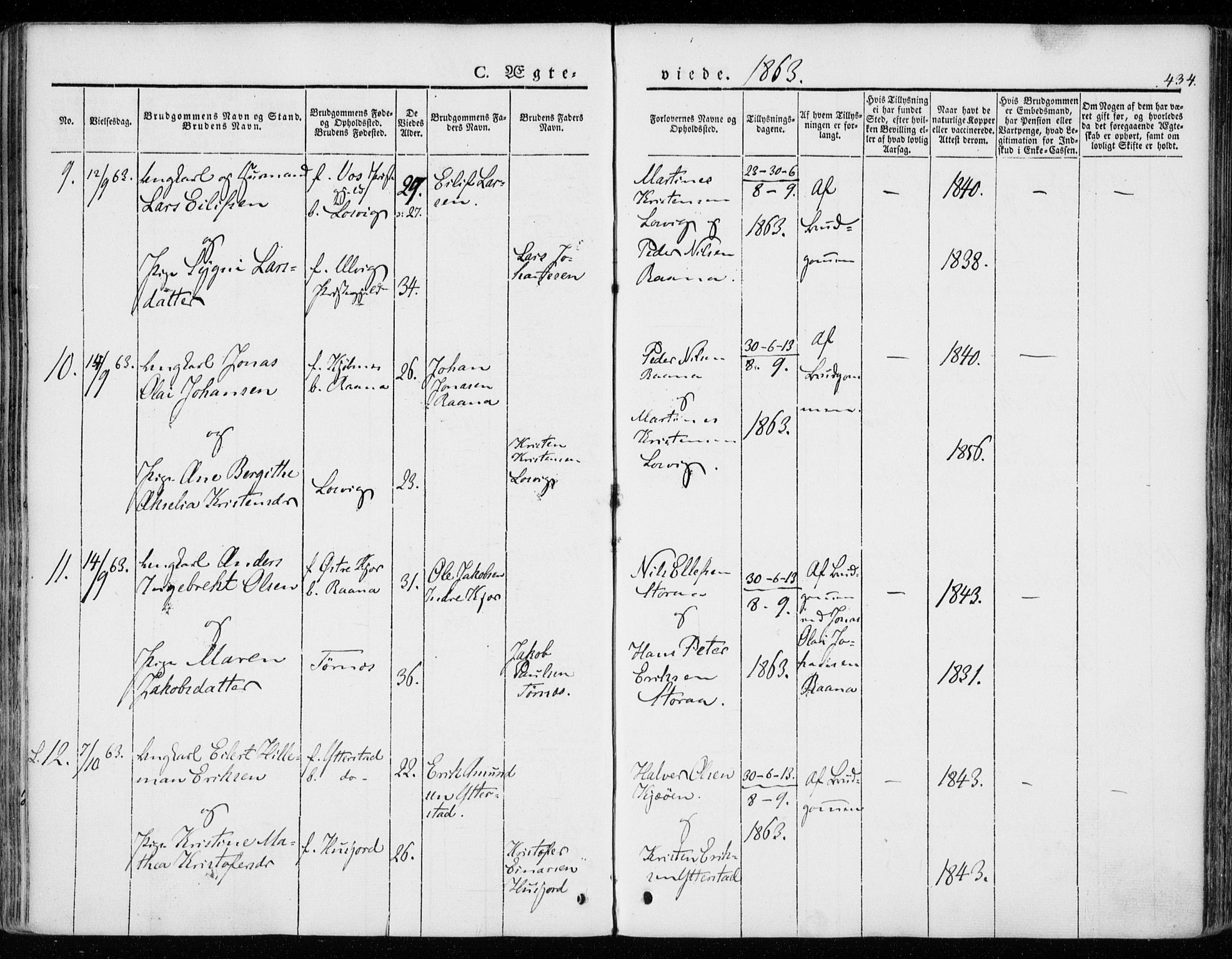 Ministerialprotokoller, klokkerbøker og fødselsregistre - Nordland, AV/SAT-A-1459/872/L1033: Parish register (official) no. 872A08, 1840-1863, p. 434