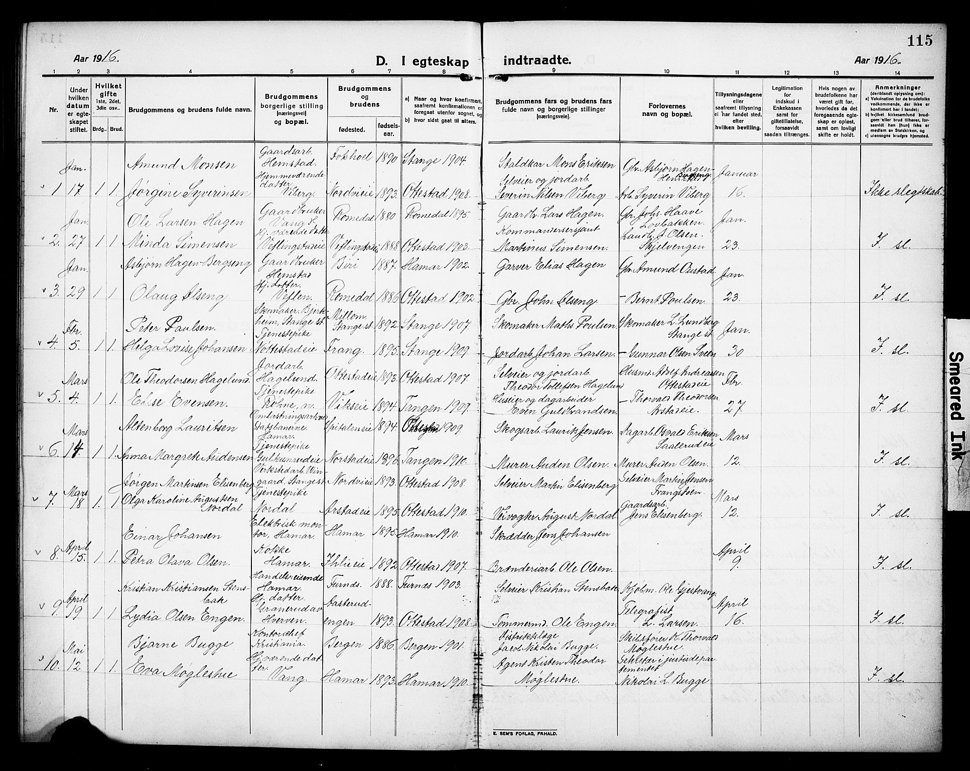 Stange prestekontor, SAH/PREST-002/L/L0015: Parish register (copy) no. 15, 1916-1928, p. 115