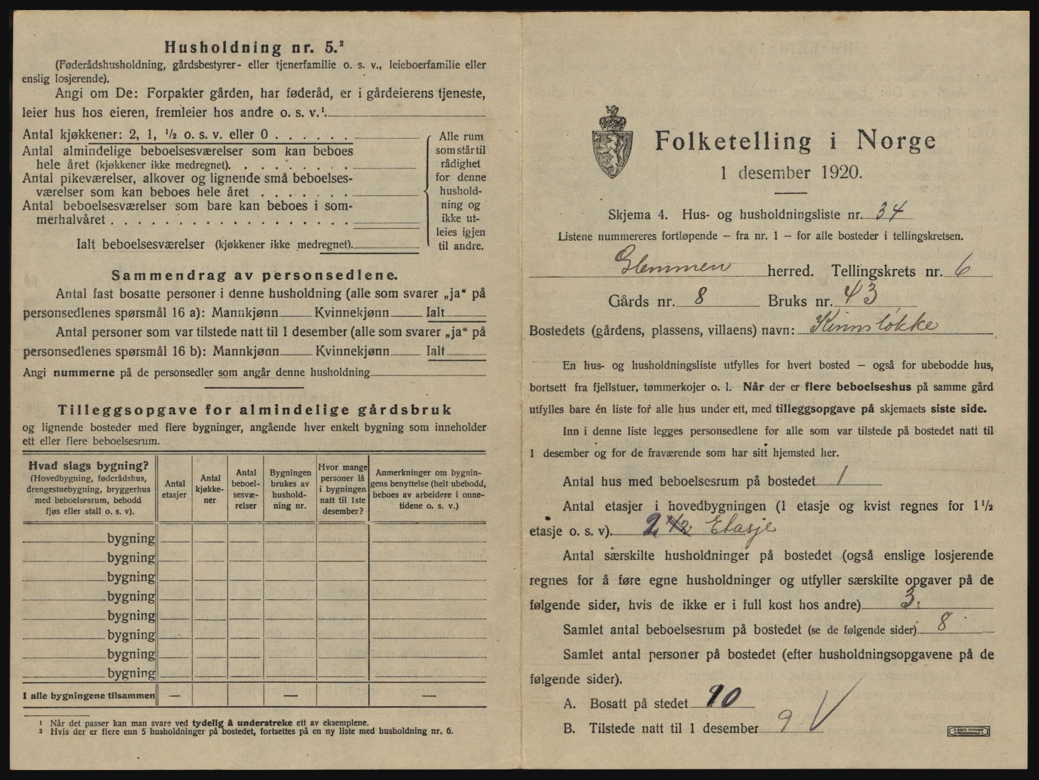 SAO, 1920 census for Glemmen, 1920, p. 2225
