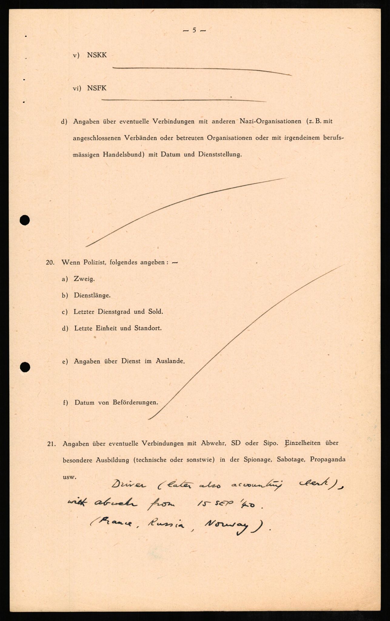 Forsvaret, Forsvarets overkommando II, AV/RA-RAFA-3915/D/Db/L0010: CI Questionaires. Tyske okkupasjonsstyrker i Norge. Tyskere., 1945-1946, p. 277