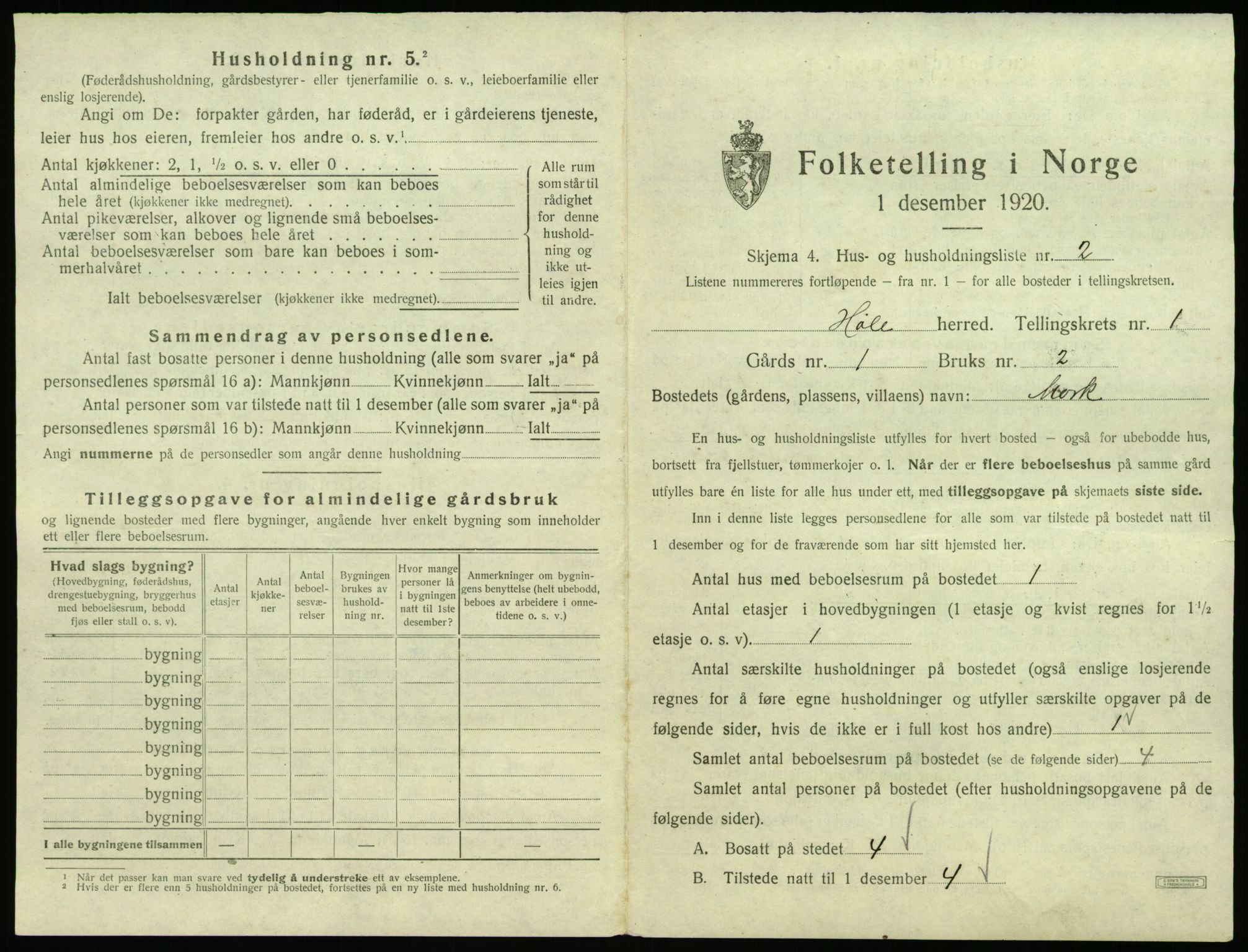 SAST, 1920 census for Høle, 1920, p. 41