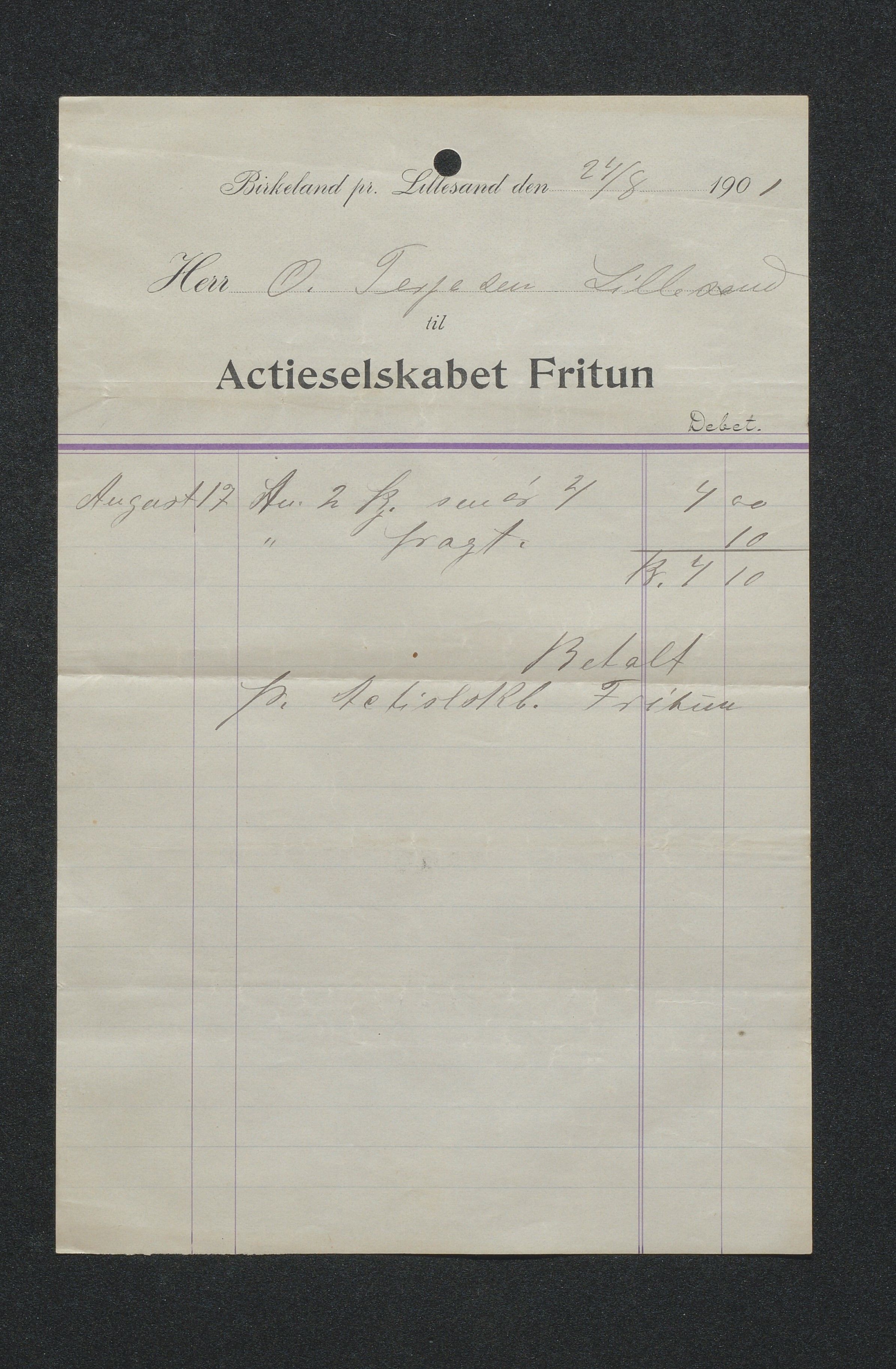 O. Terjesens rederi, AAKS/PA-2525/R/R02/L0002: Regnskapsbilag, 1899-1904