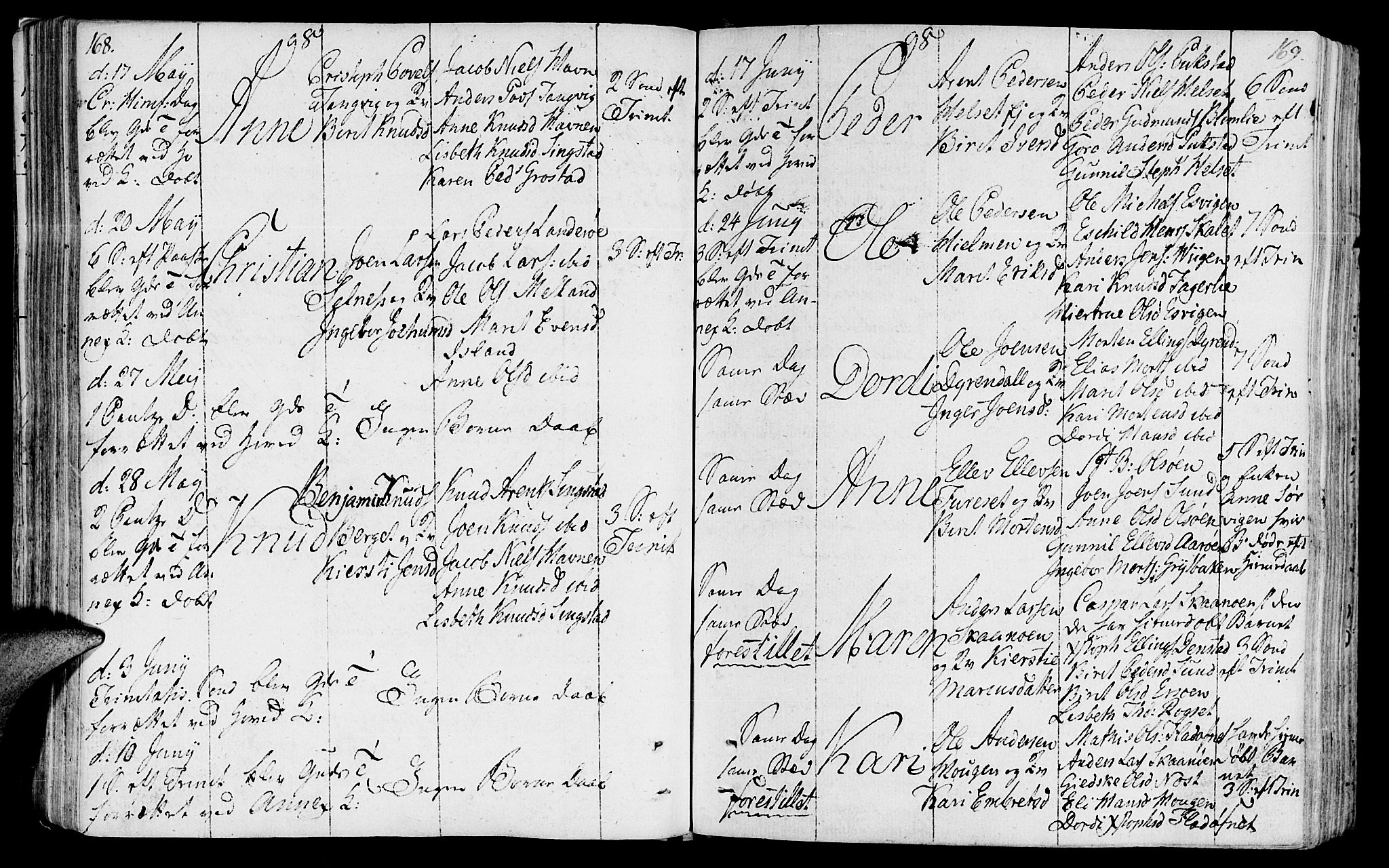 Ministerialprotokoller, klokkerbøker og fødselsregistre - Sør-Trøndelag, AV/SAT-A-1456/646/L0606: Parish register (official) no. 646A04, 1791-1805, p. 168-169