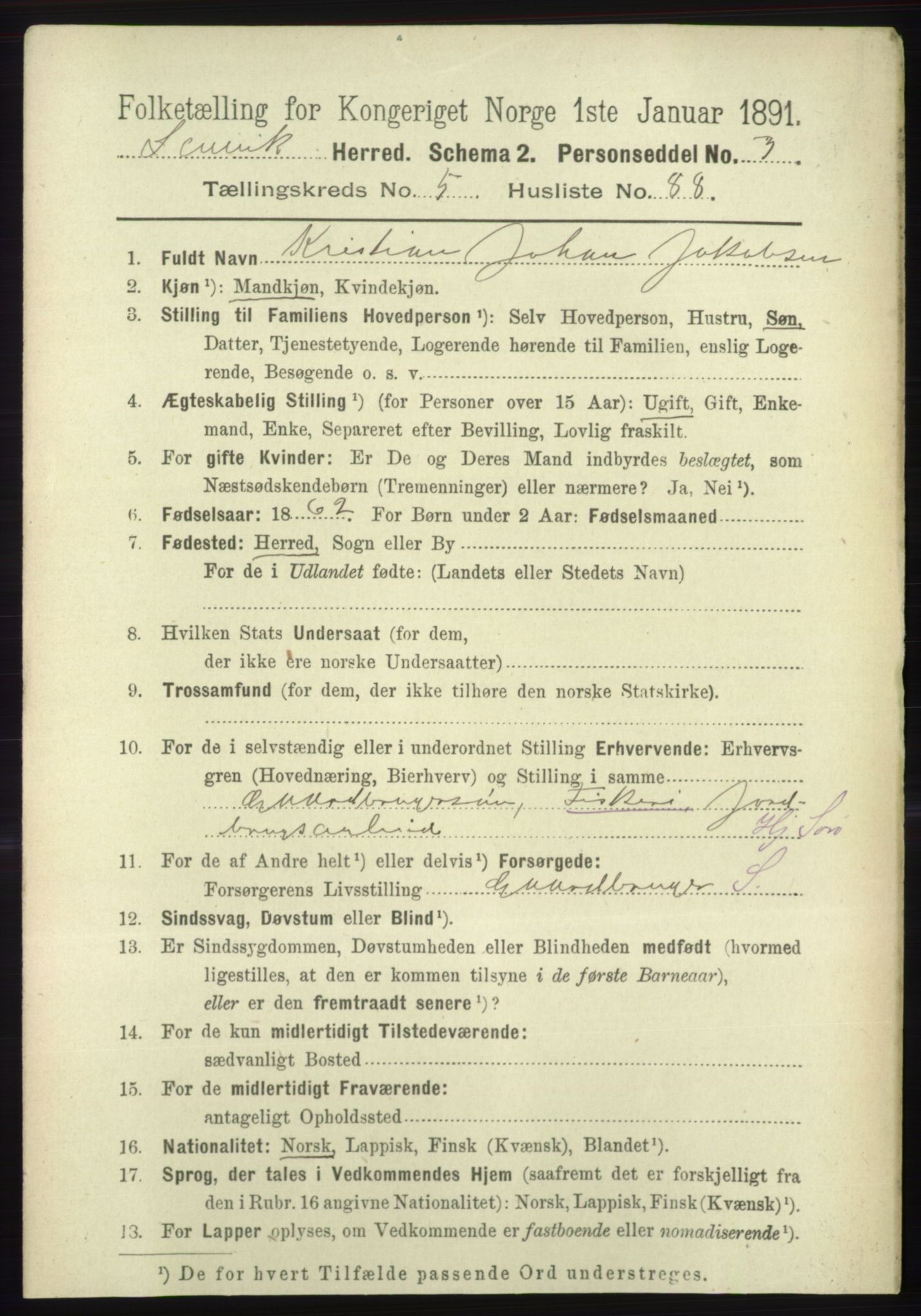 RA, 1891 census for 1931 Lenvik, 1891, p. 3162