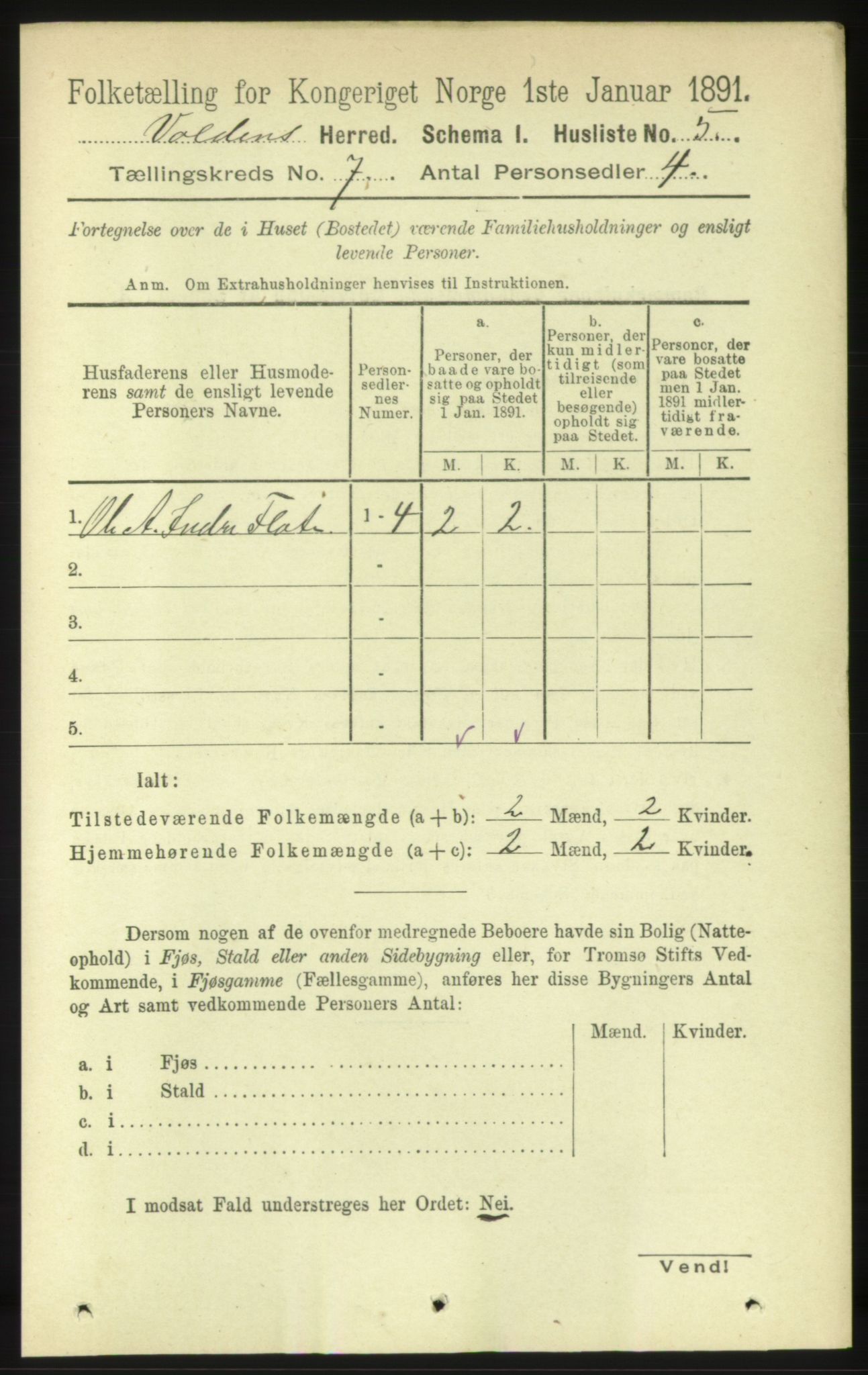 RA, 1891 census for 1519 Volda, 1891, p. 3288