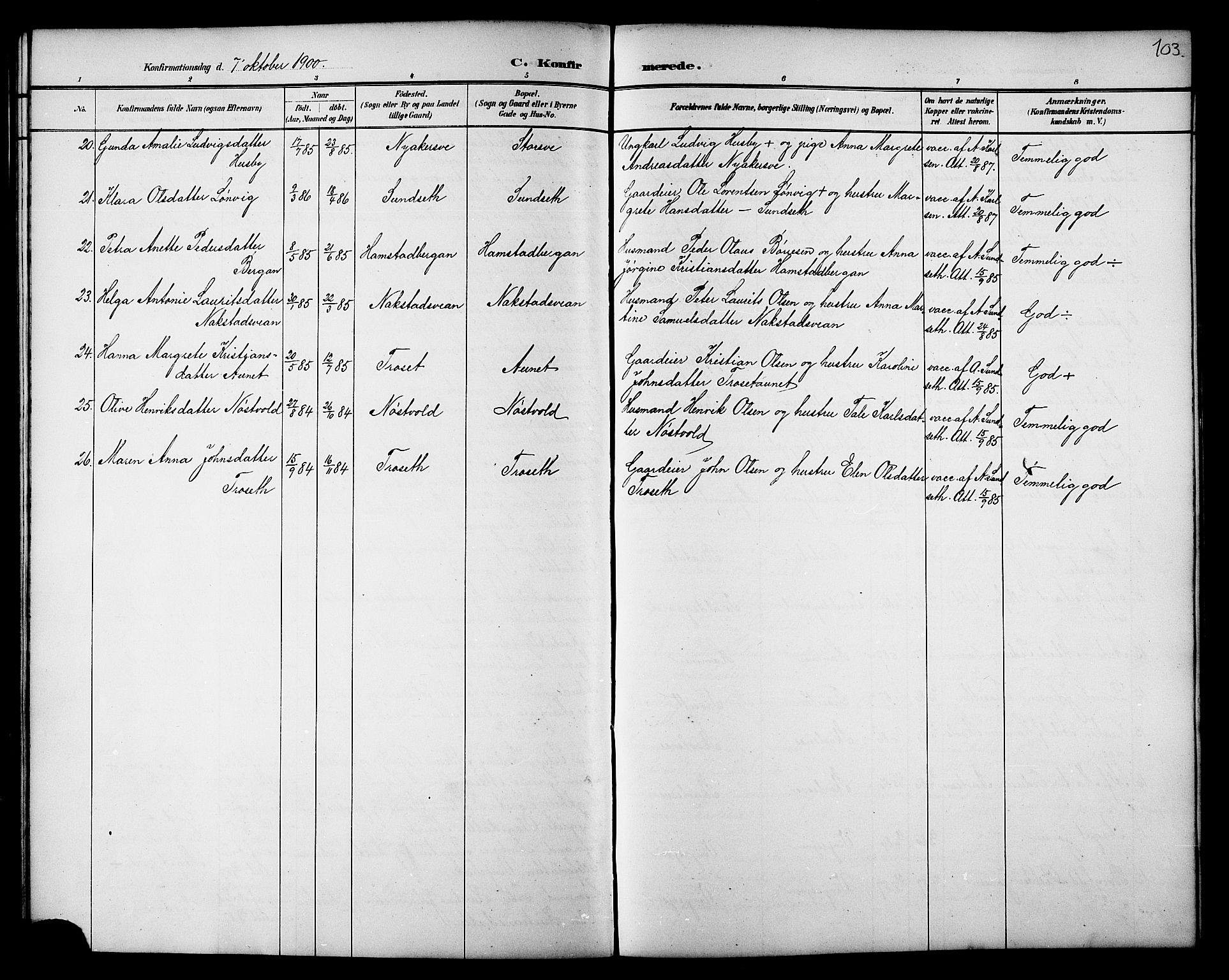 Ministerialprotokoller, klokkerbøker og fødselsregistre - Nord-Trøndelag, SAT/A-1458/733/L0327: Parish register (copy) no. 733C02, 1888-1918, p. 103