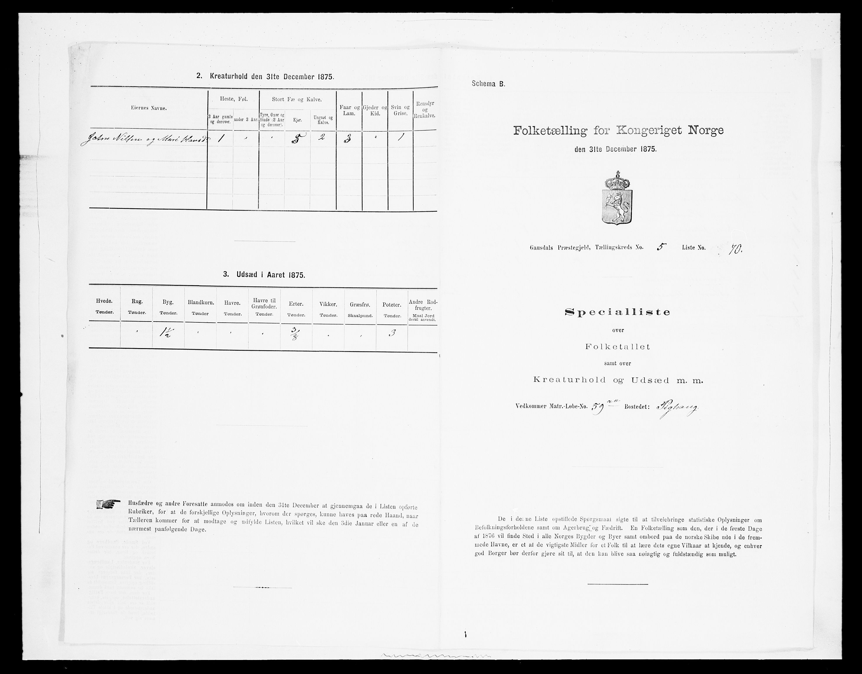 SAH, 1875 census for 0522P Gausdal, 1875, p. 1018