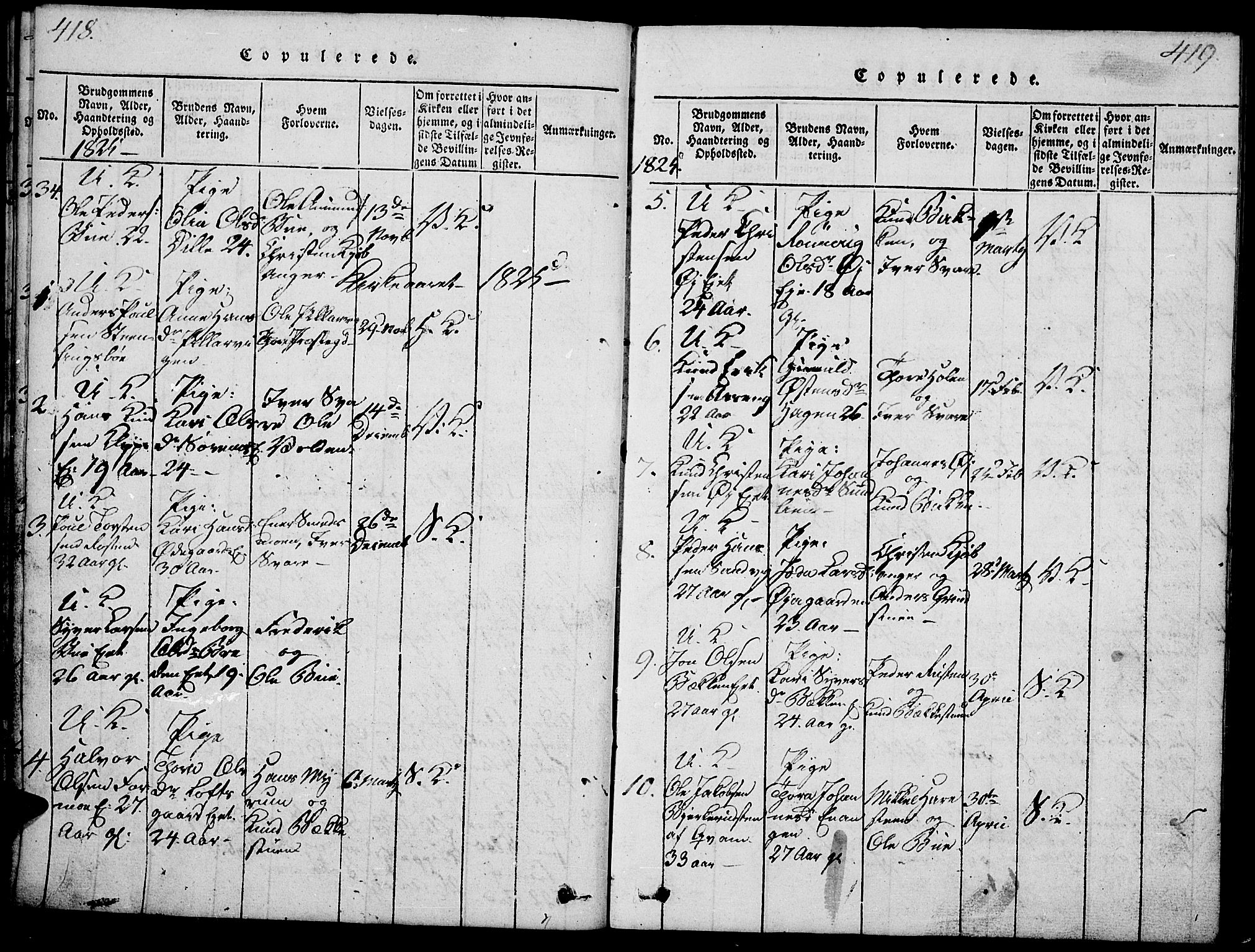 Vågå prestekontor, SAH/PREST-076/H/Ha/Haa/L0003: Parish register (official) no. 3, 1815-1827, p. 418-419