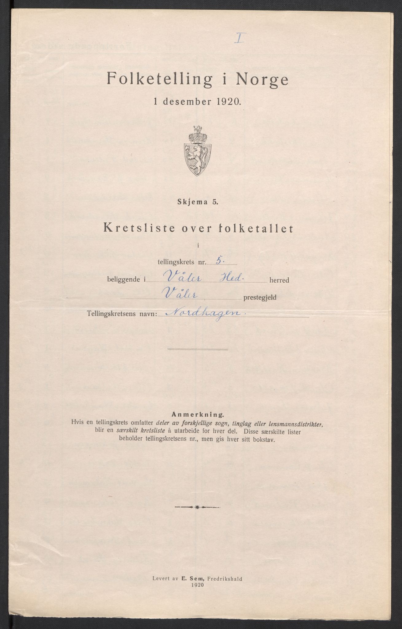 SAH, 1920 census for Våler (Hedmark), 1920, p. 19