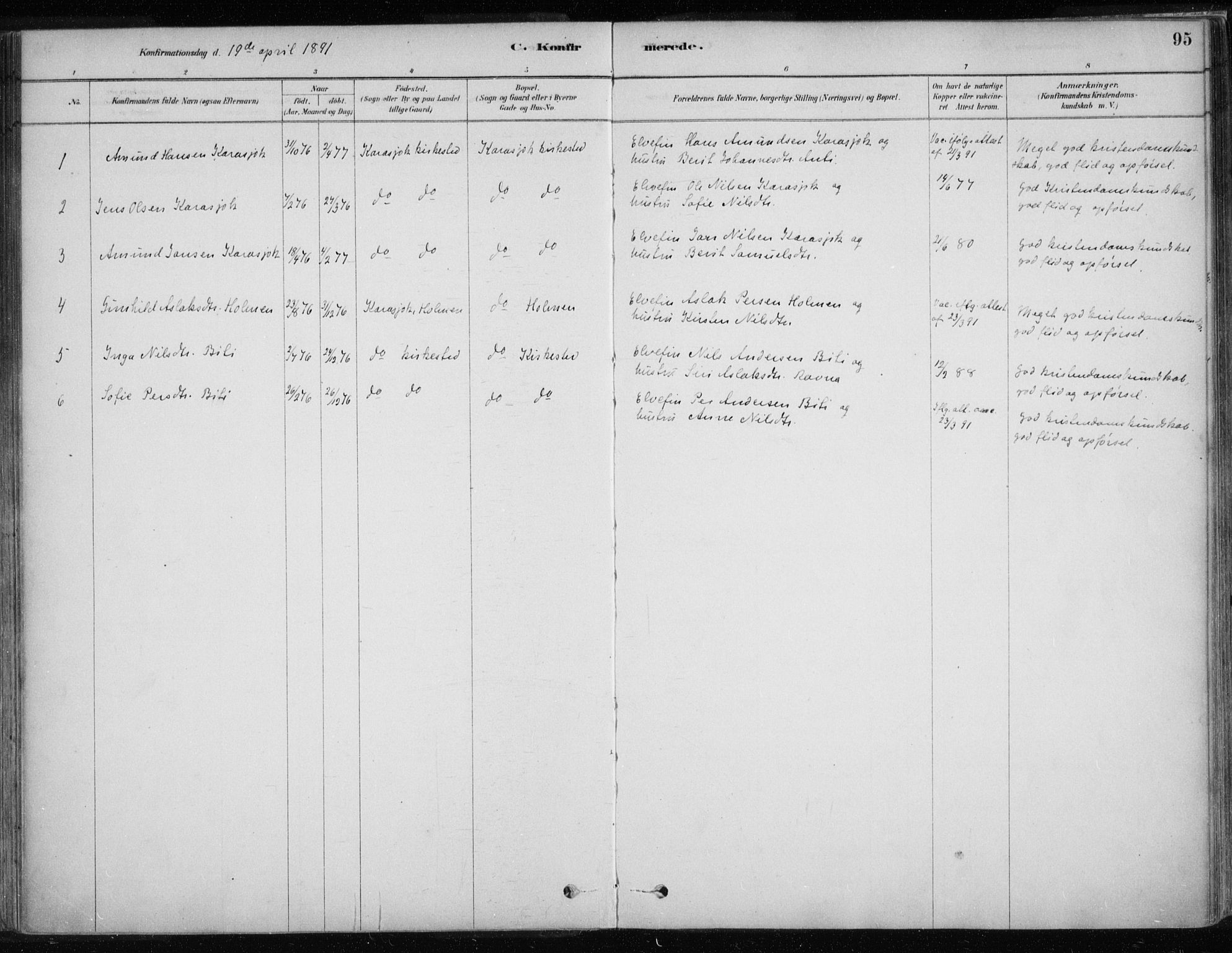 Karasjok sokneprestkontor, SATØ/S-1352/H/Ha/L0002kirke: Parish register (official) no. 2, 1885-1906, p. 95