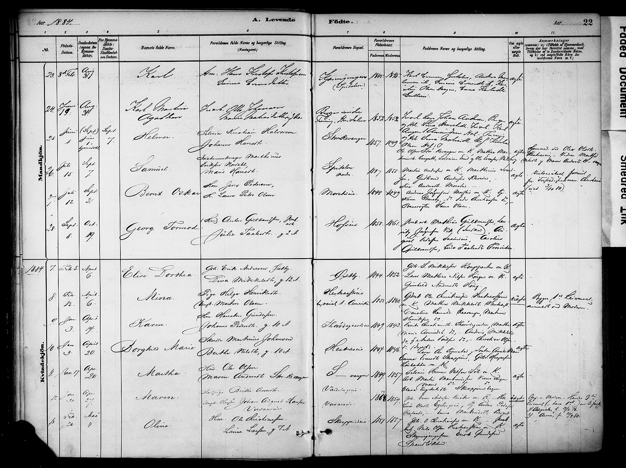 Stange prestekontor, SAH/PREST-002/K/L0018: Parish register (official) no. 18, 1880-1896, p. 22