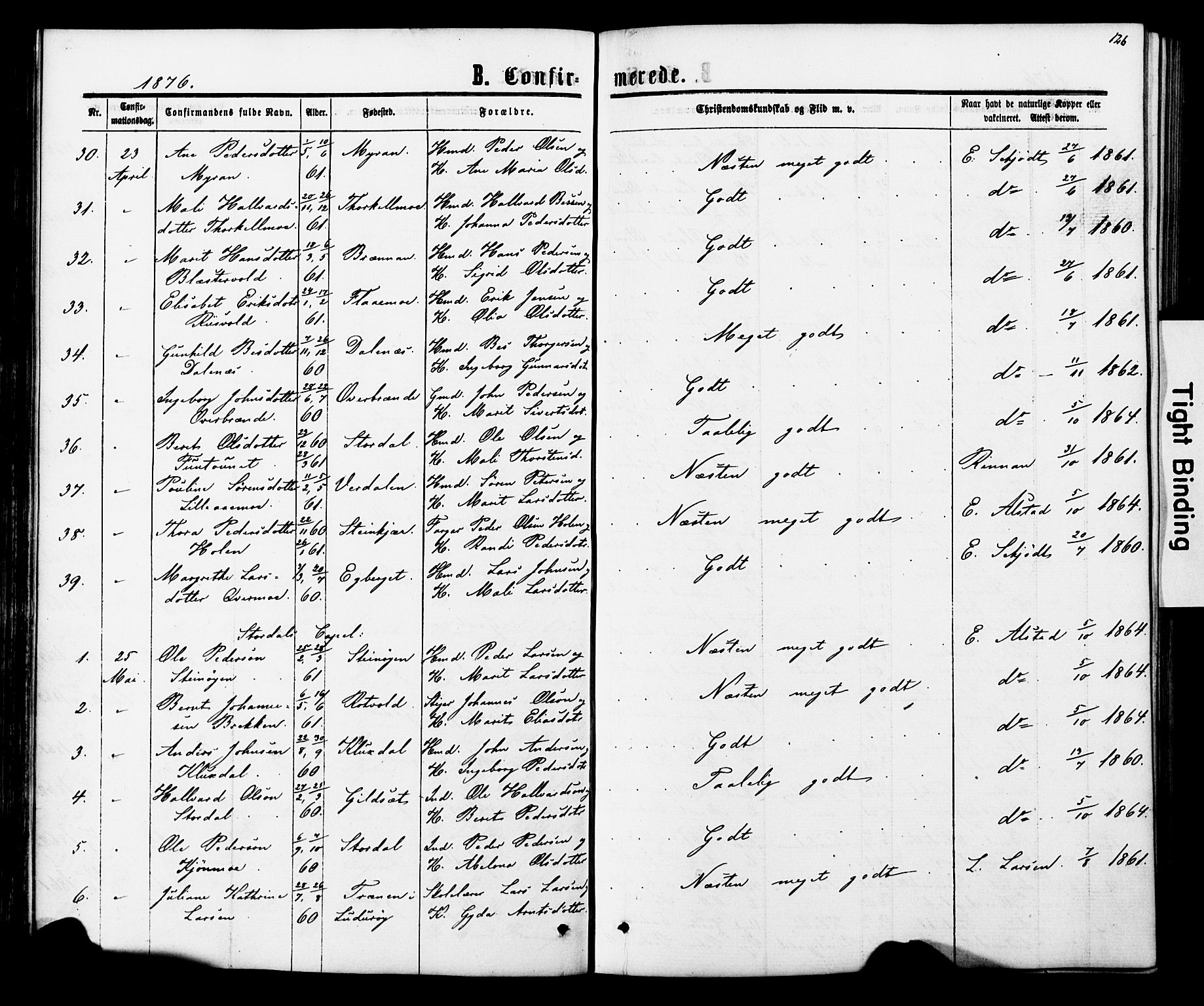 Ministerialprotokoller, klokkerbøker og fødselsregistre - Nord-Trøndelag, AV/SAT-A-1458/706/L0049: Parish register (copy) no. 706C01, 1864-1895, p. 126