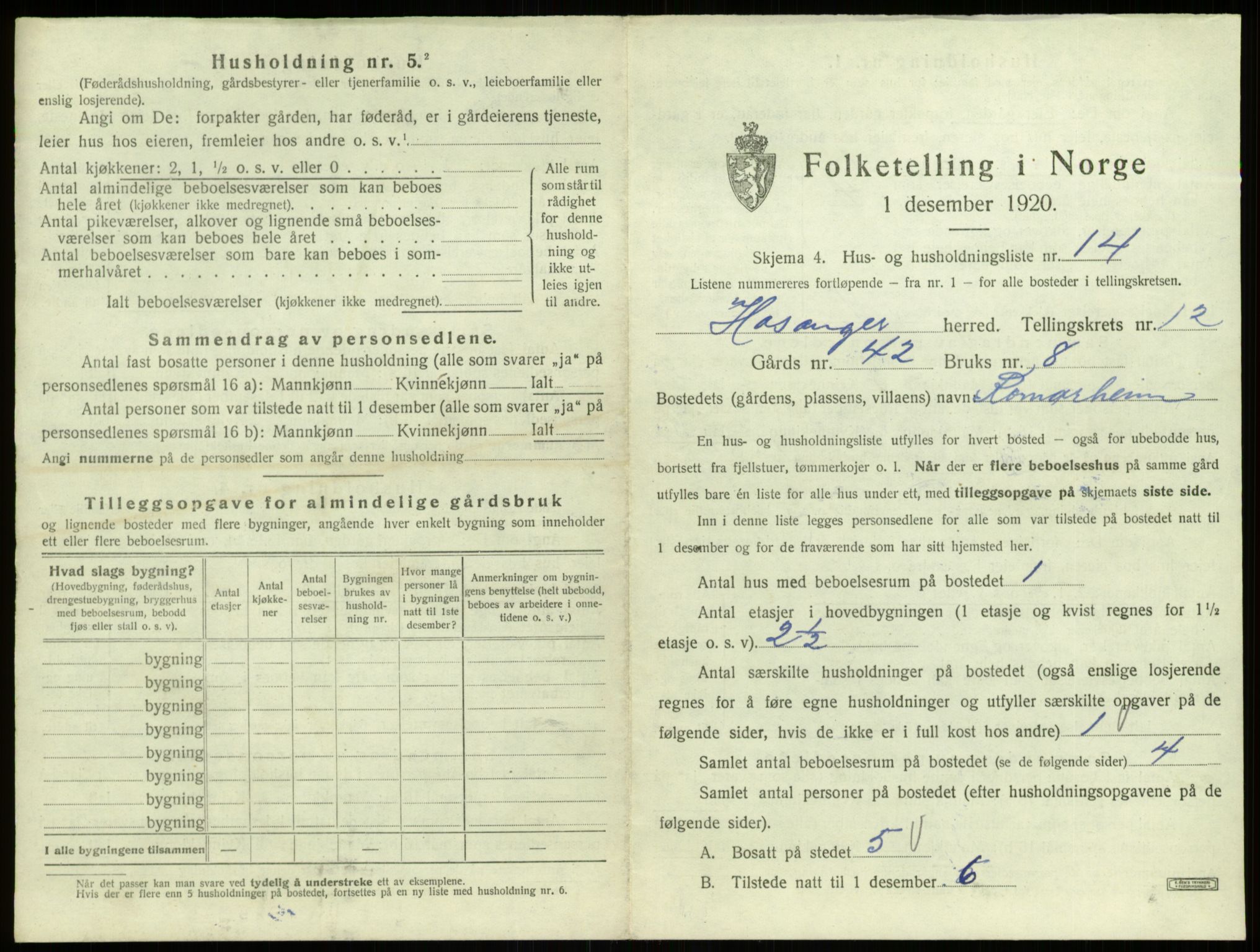 SAB, 1920 census for Hosanger, 1920, p. 670