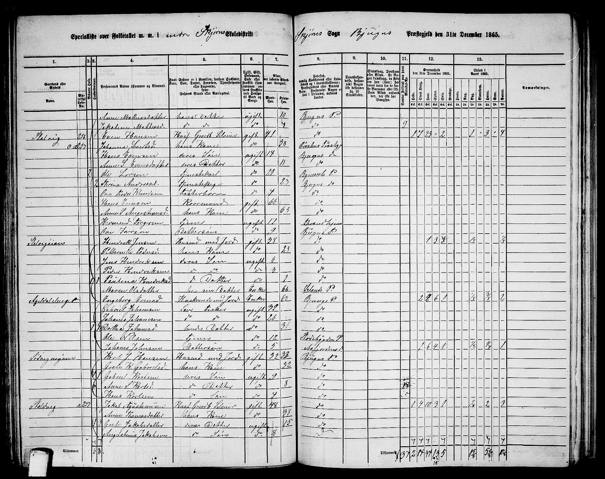 RA, 1865 census for Bjugn, 1865, p. 99