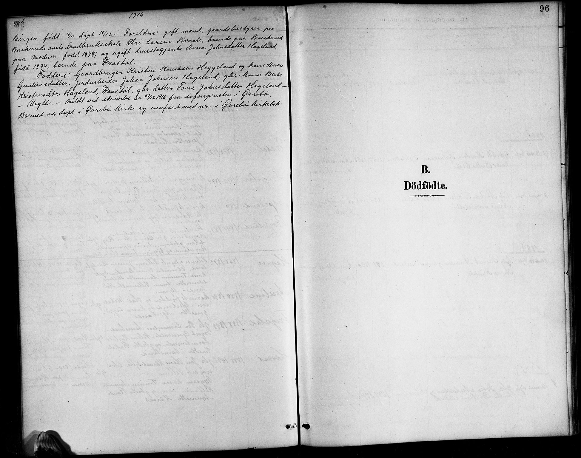 Bjelland sokneprestkontor, SAK/1111-0005/F/Fb/Fbb/L0005: Parish register (copy) no. B 5, 1887-1918, p. 96