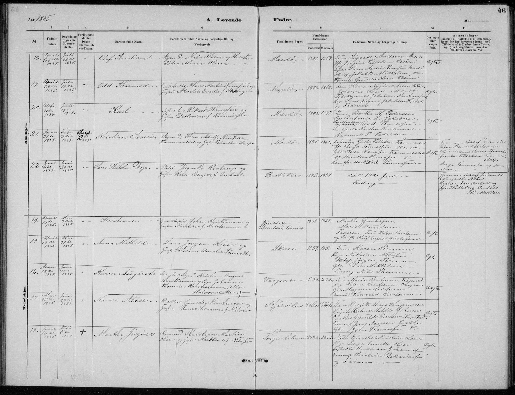 Tromøy sokneprestkontor, AV/SAK-1111-0041/F/Fb/L0005: Parish register (copy) no. B 5, 1877-1891, p. 46