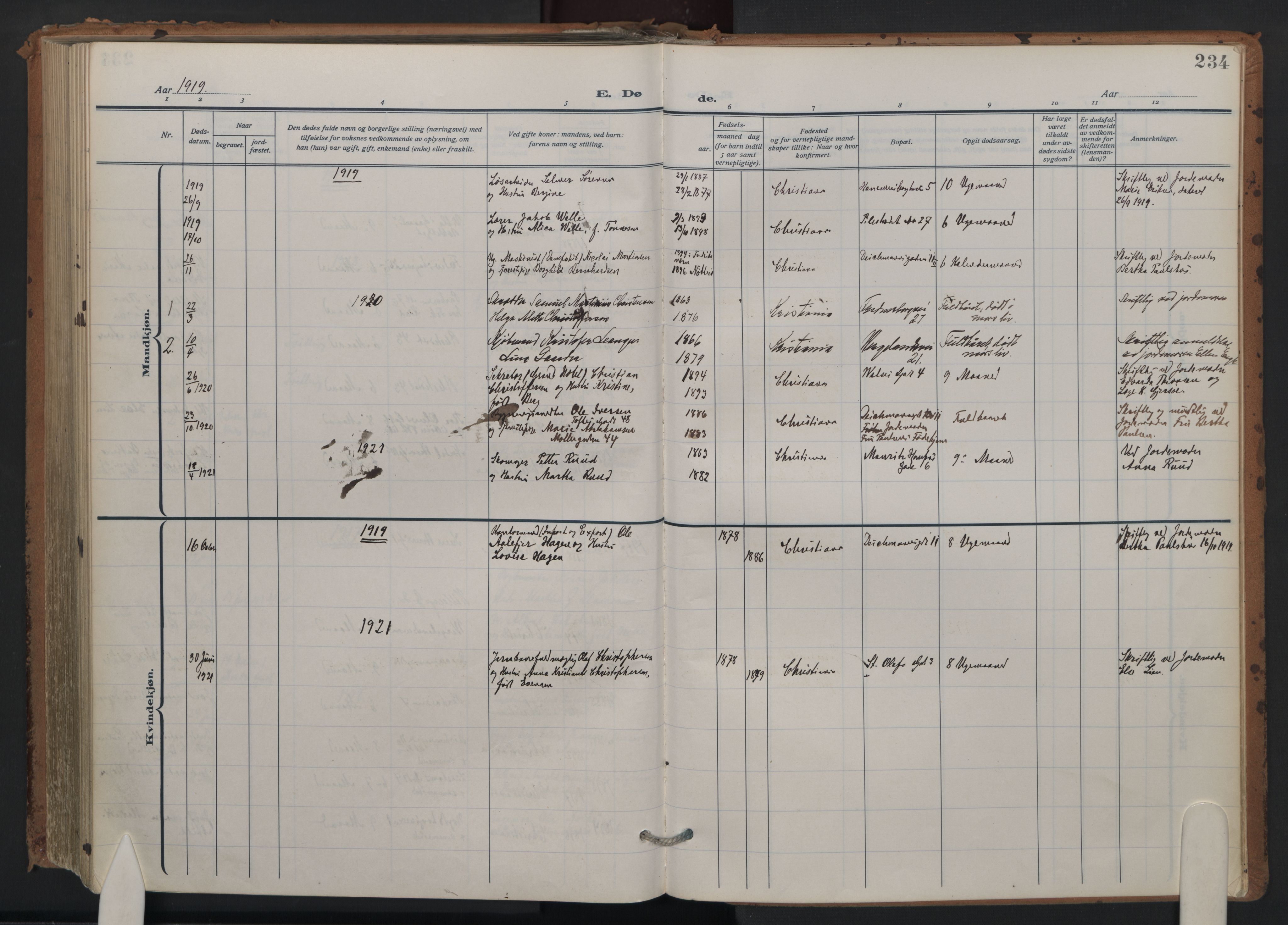 Trefoldighet prestekontor Kirkebøker, AV/SAO-A-10882/F/Fd/L0005: Parish register (official) no. IV 5, 1912-1929, p. 234